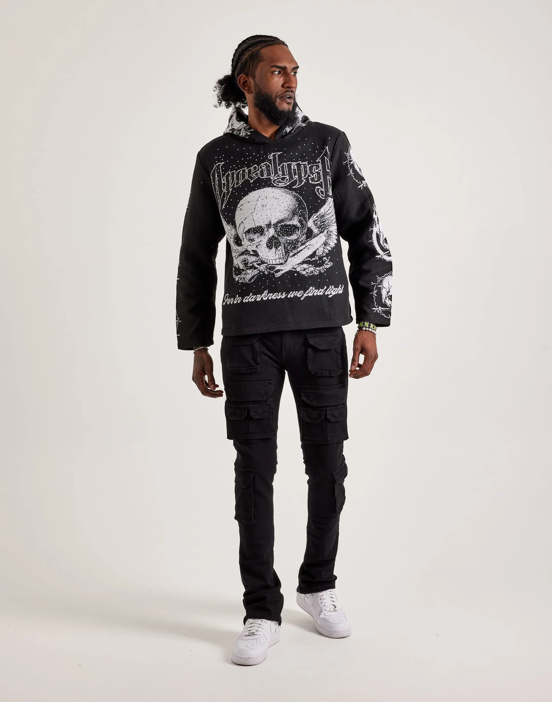 Majestik Embrace The Shadows Rhinestone Tapestry Hoodie