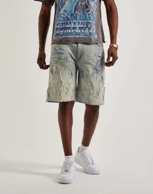 Smoke Rise Flame Applique Shorts