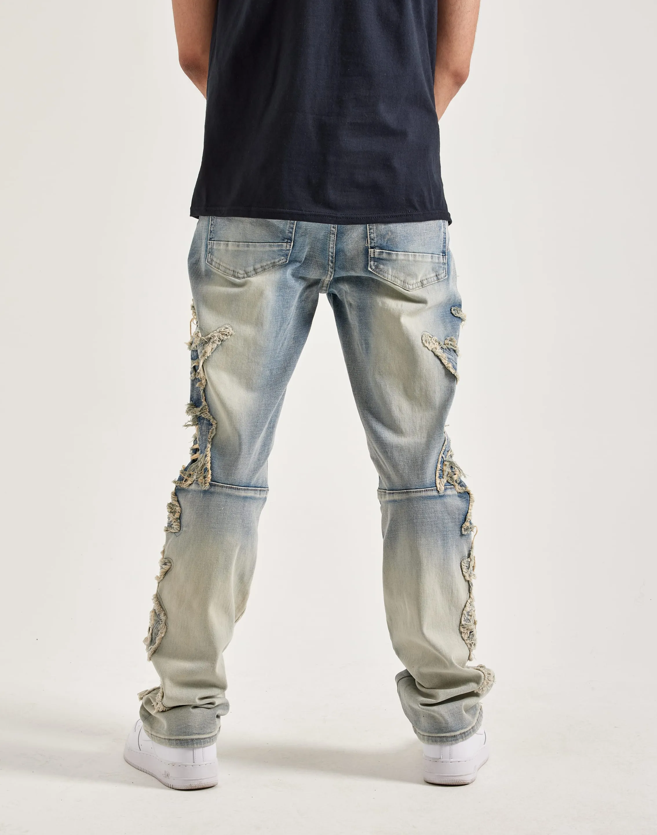 Smoke Rise Frayed Applique Stacked Flare Jeans