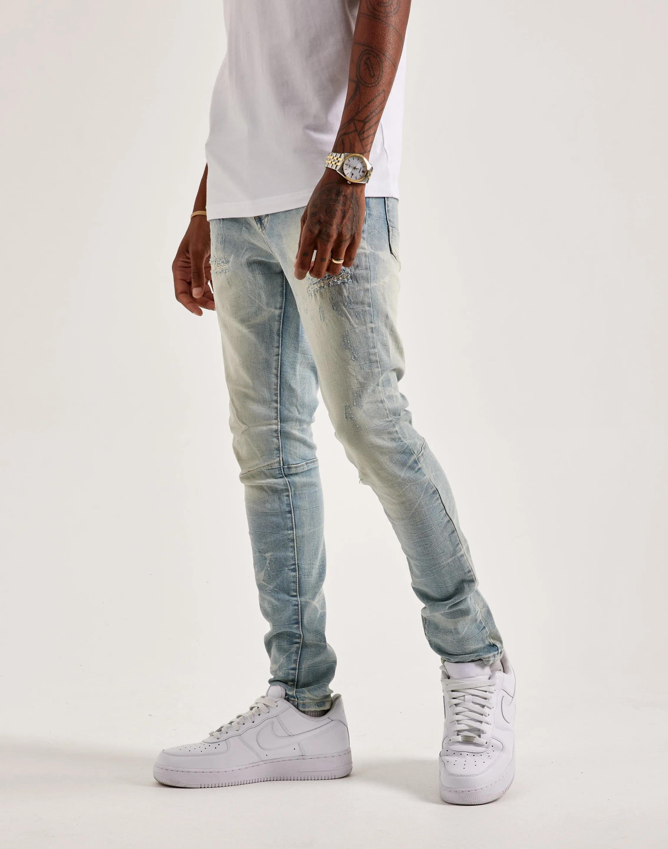 Smoke Rise Slim Wave Effect Jeans