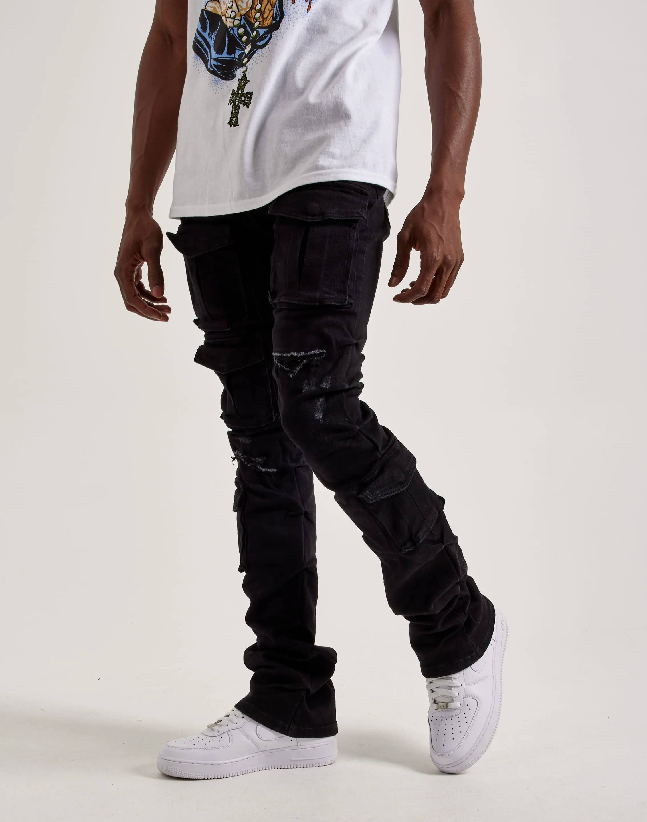 Smoke Rise Utility Pocket Stacked Flare Denim Jeans
