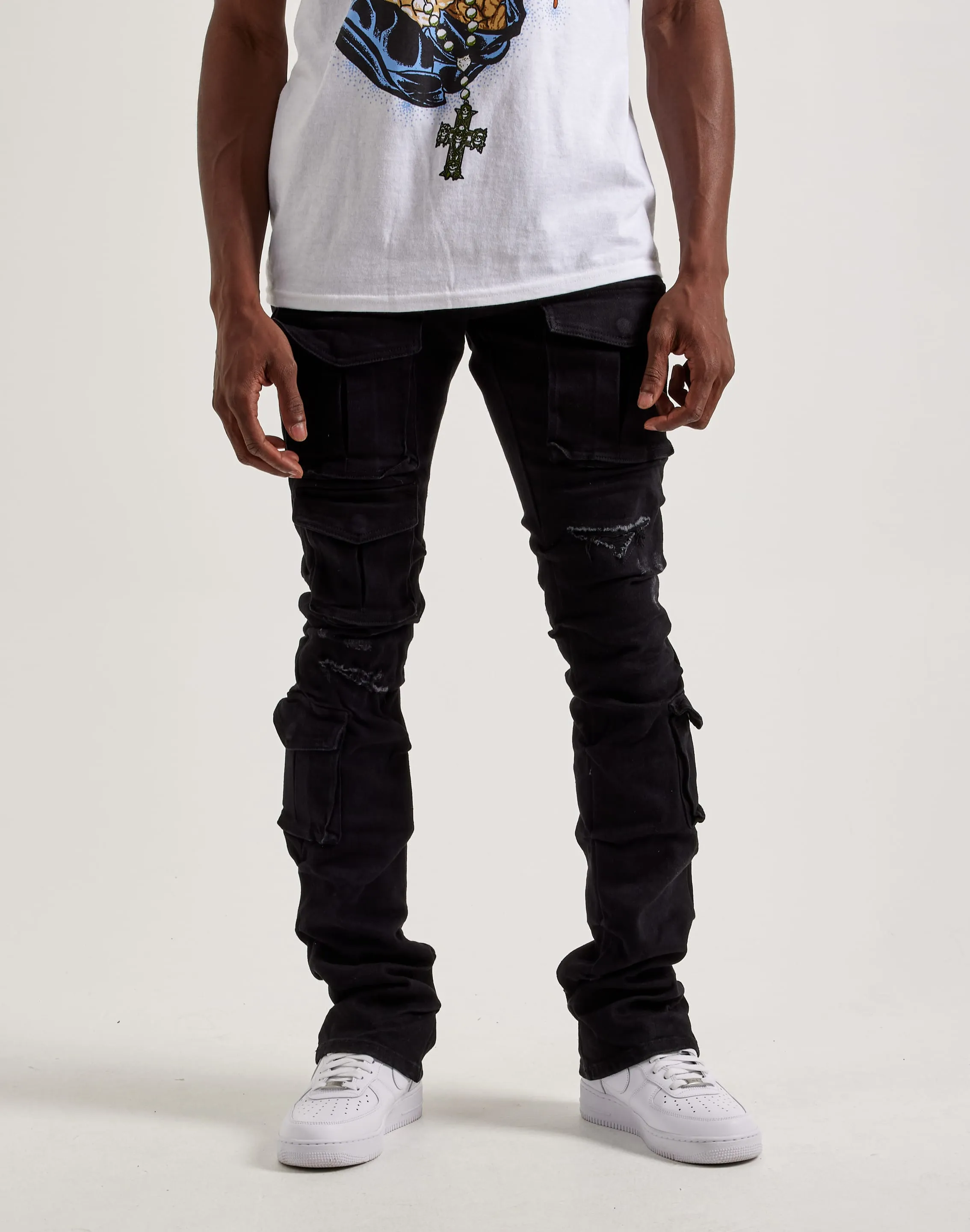 Smoke Rise Utility Pocket Stacked Flare Denim Jeans