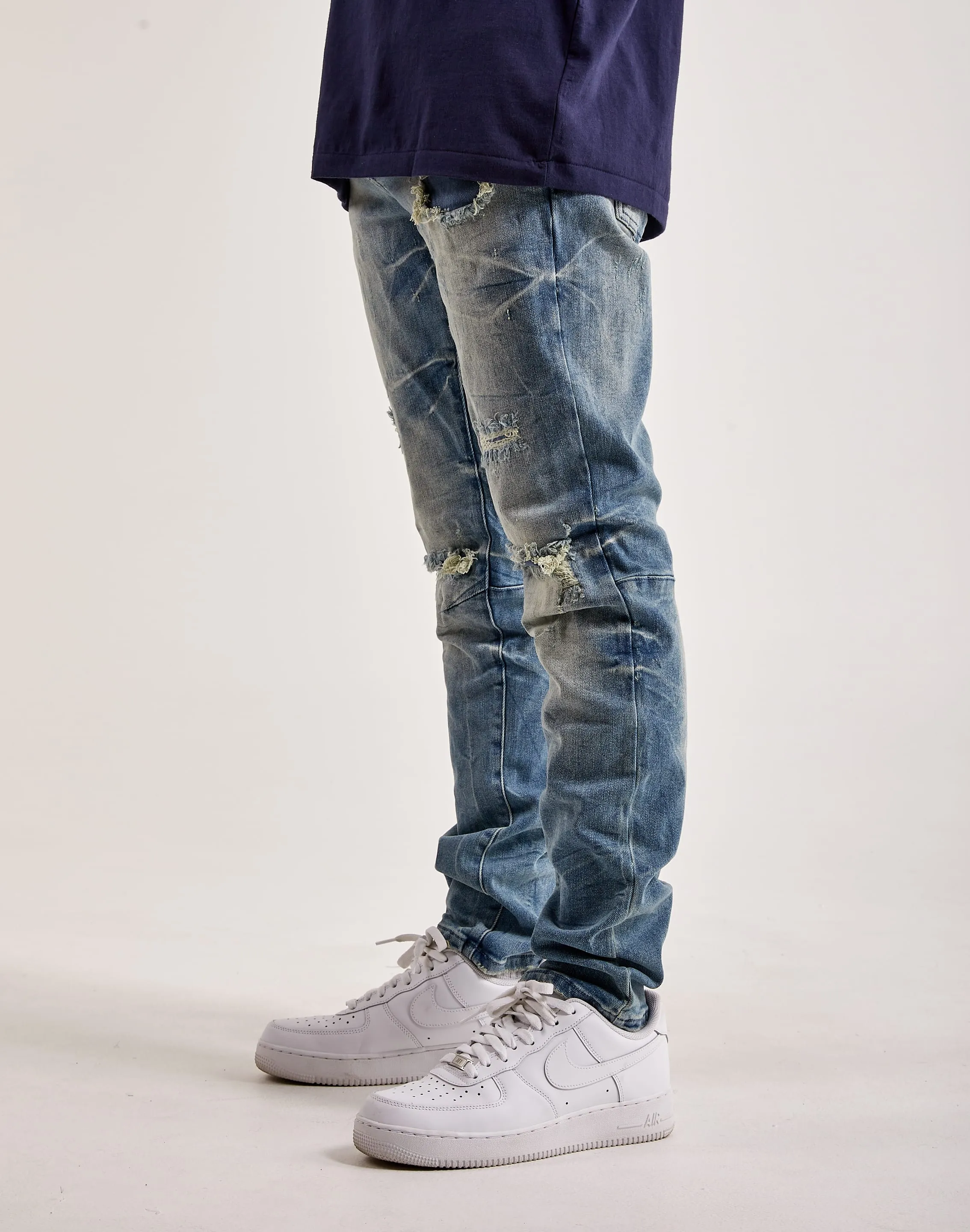 Smoke Rise Wave Effect Basic Slim Denim