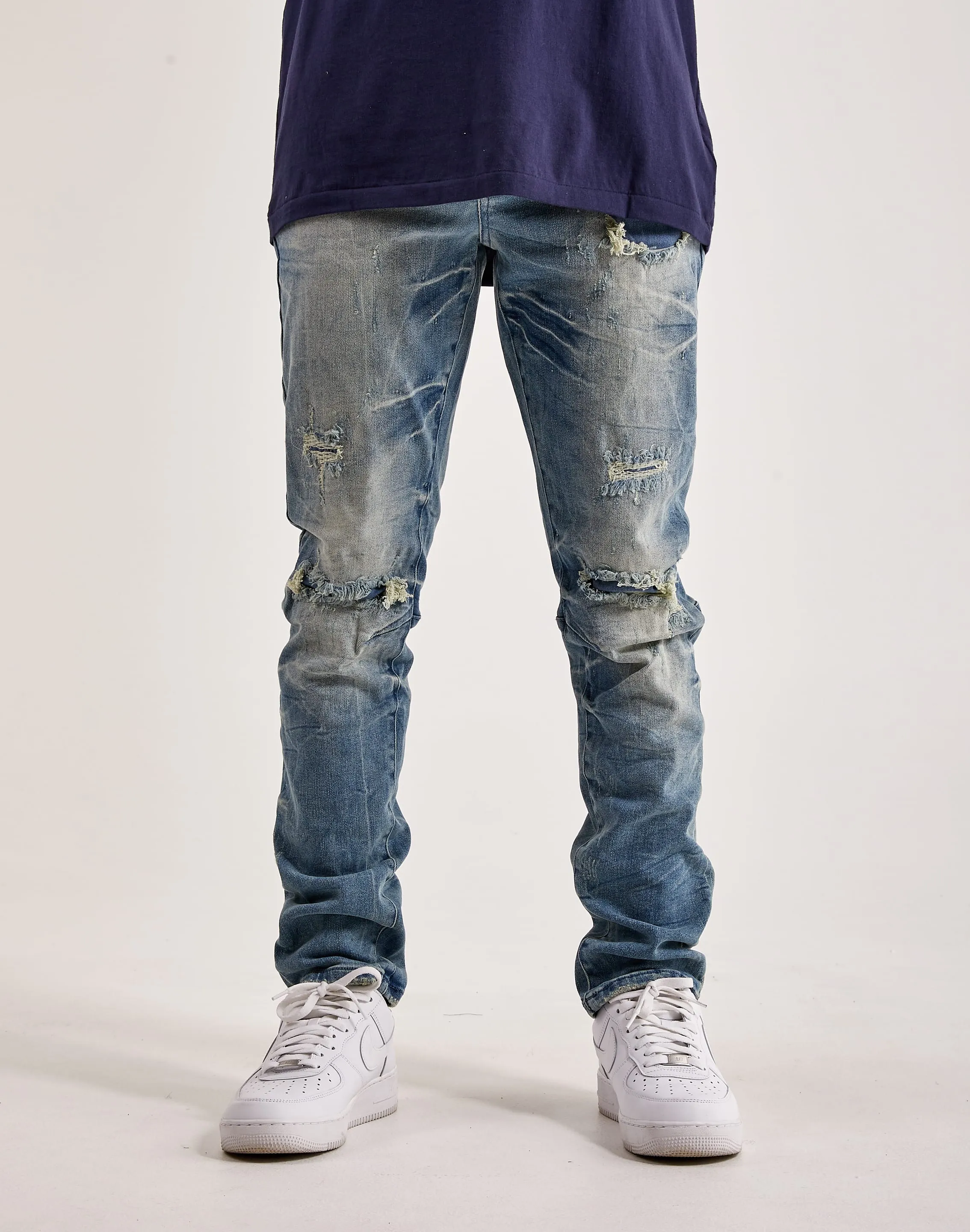 Smoke Rise Wave Effect Basic Slim Denim