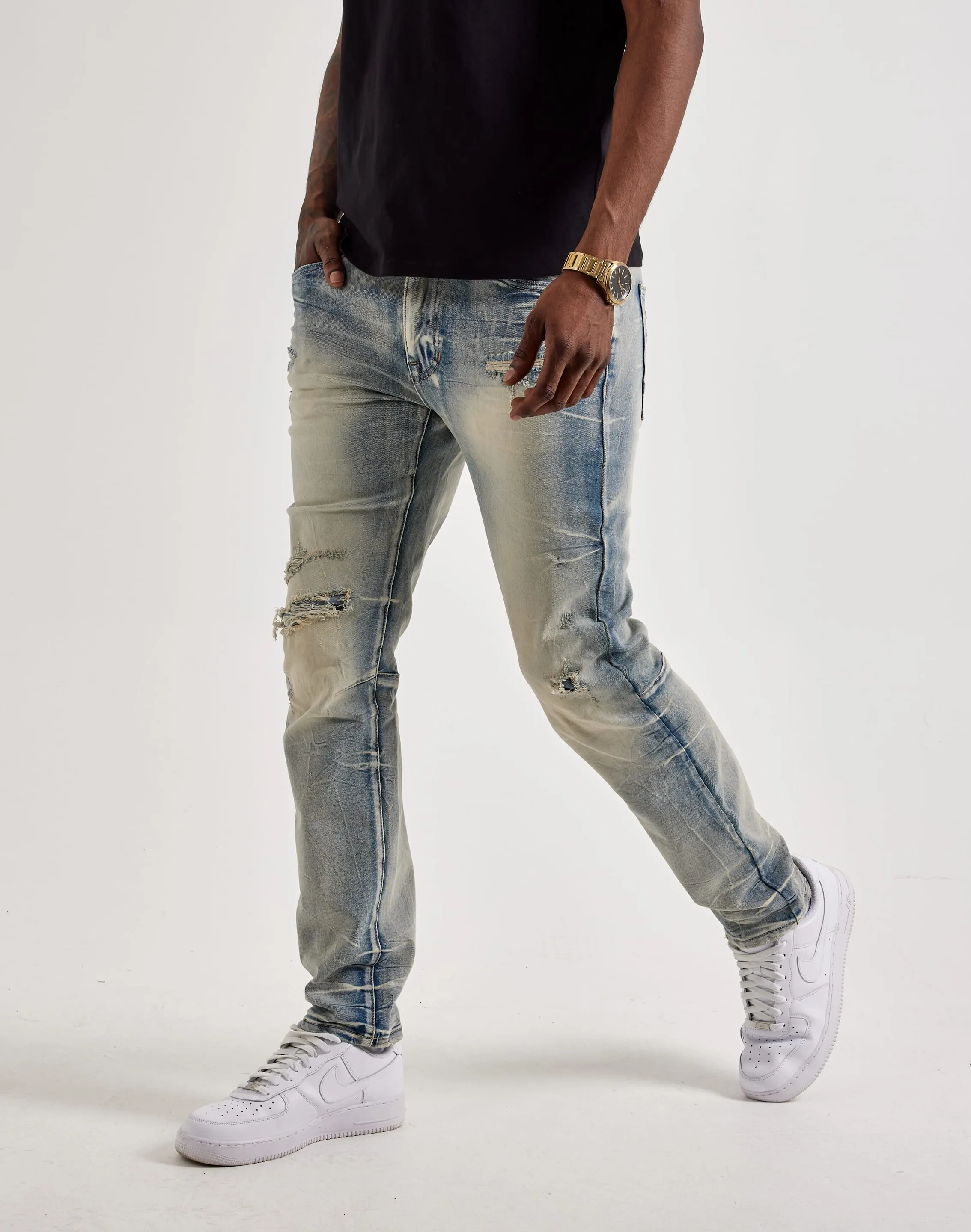 Smoke Rise Wave Effect Slim Jeans