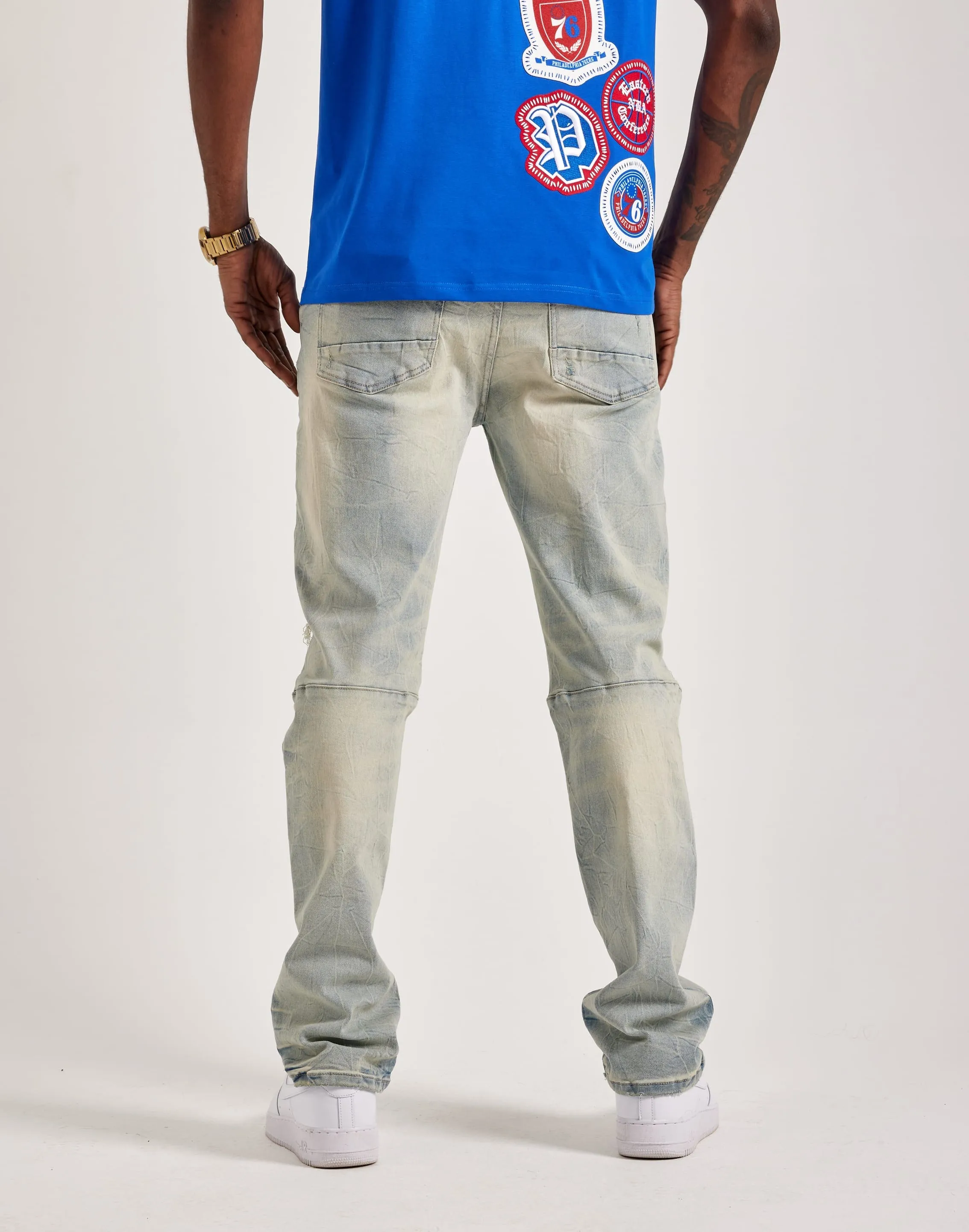 Smoke Rise Wave Effect Straight Denim Jeans