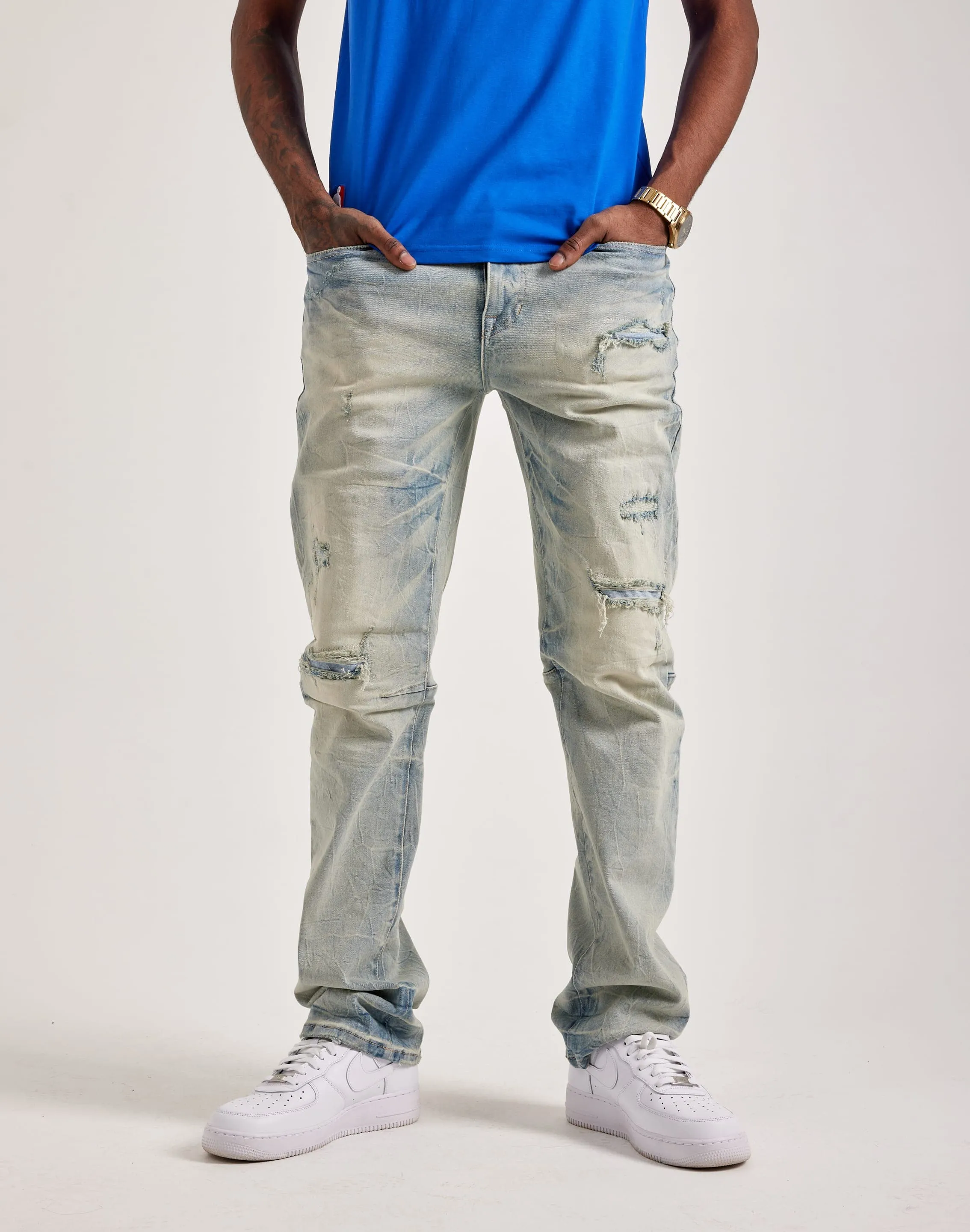 Smoke Rise Wave Effect Straight Denim Jeans
