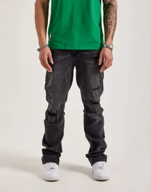 Smoke Rise Wave Effect Straight Denim Jeans