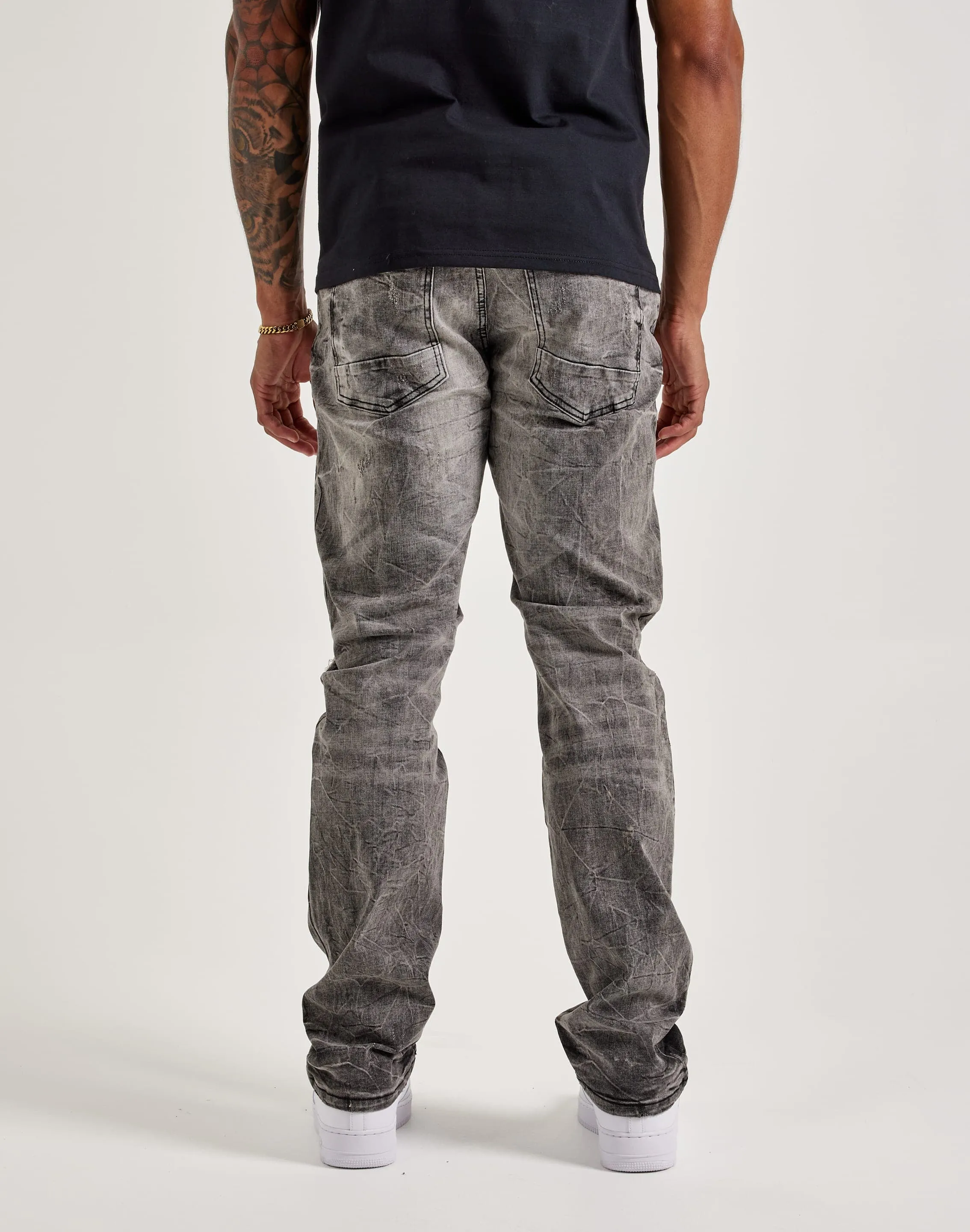 Smoke Rise Wave Effect Straight Denim Jeans