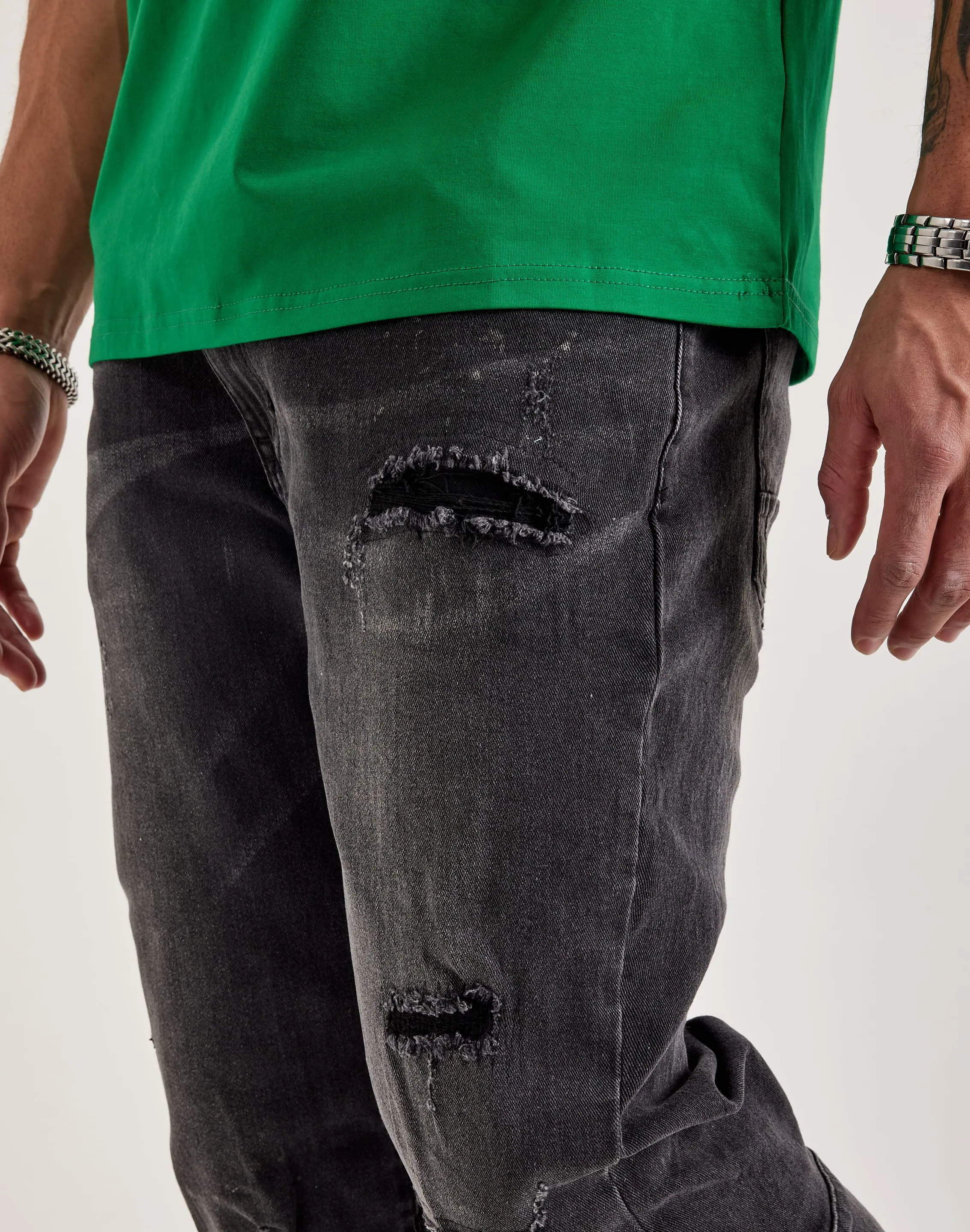 Smoke Rise Wave Effect Straight Denim Jeans