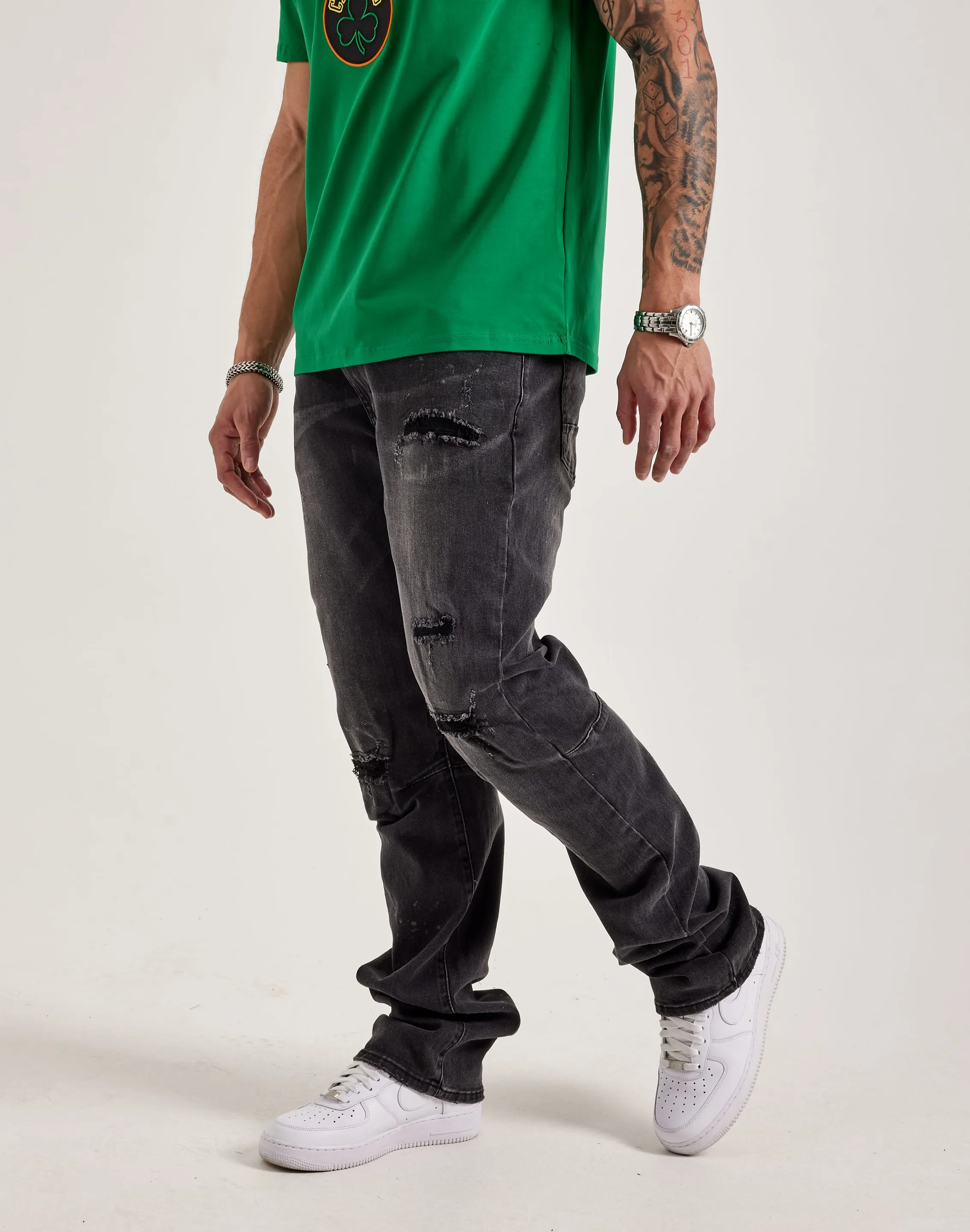 Smoke Rise Wave Effect Straight Denim Jeans