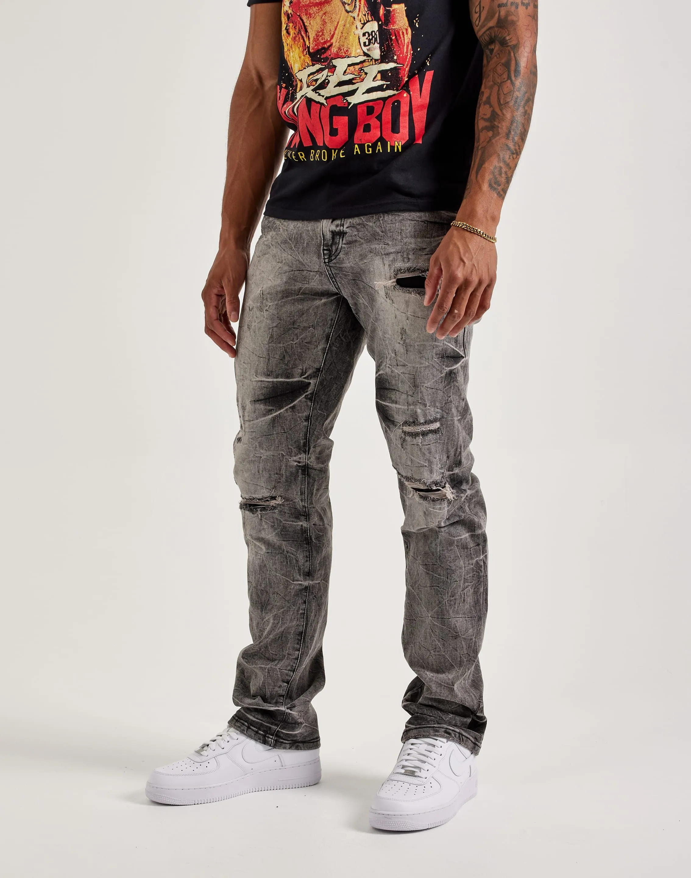 Smoke Rise Wave Effect Straight Denim Jeans