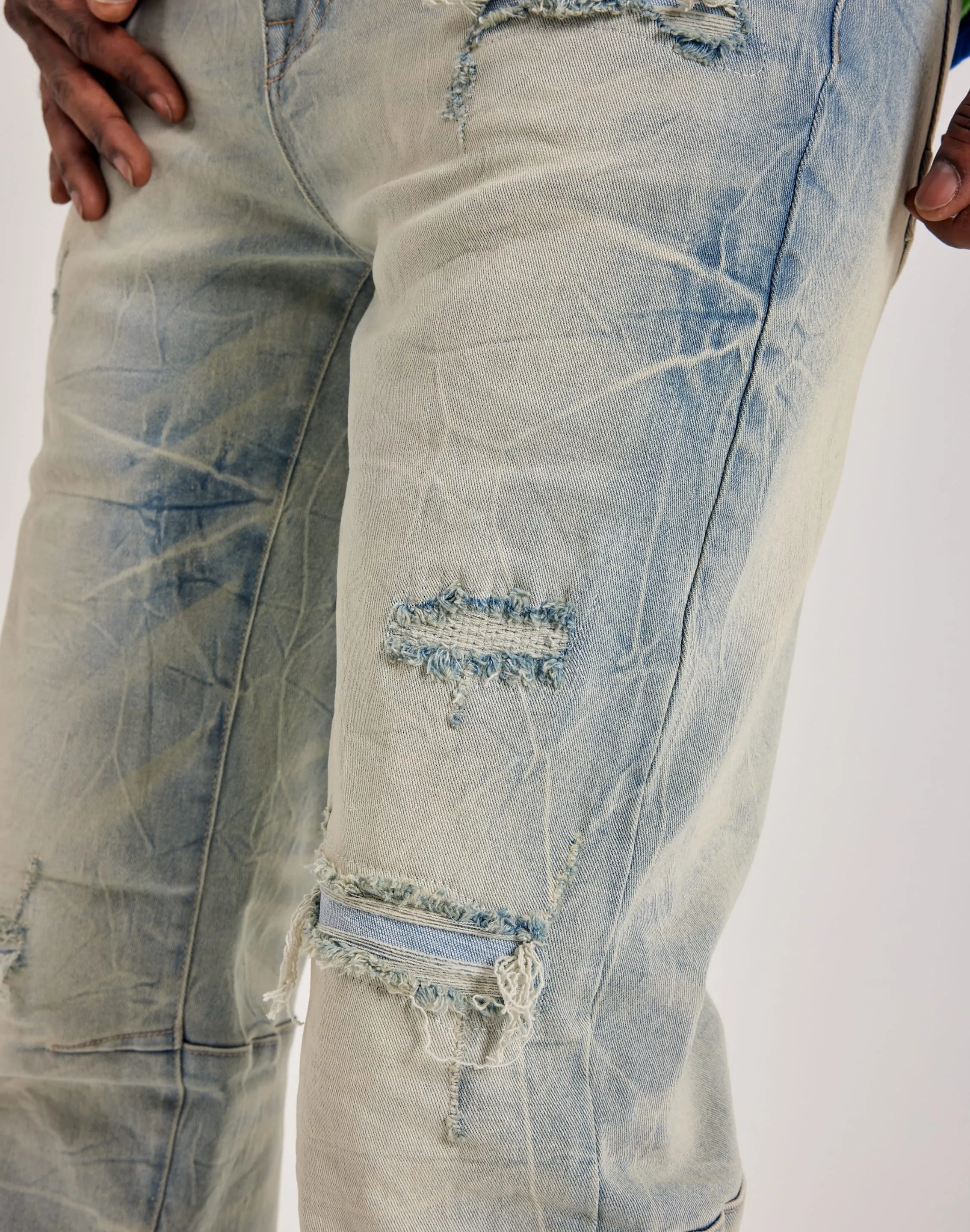 Smoke Rise Wave Effect Straight Denim Jeans