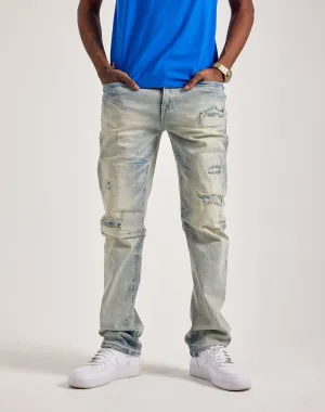 Smoke Rise Wave Effect Straight Denim Jeans