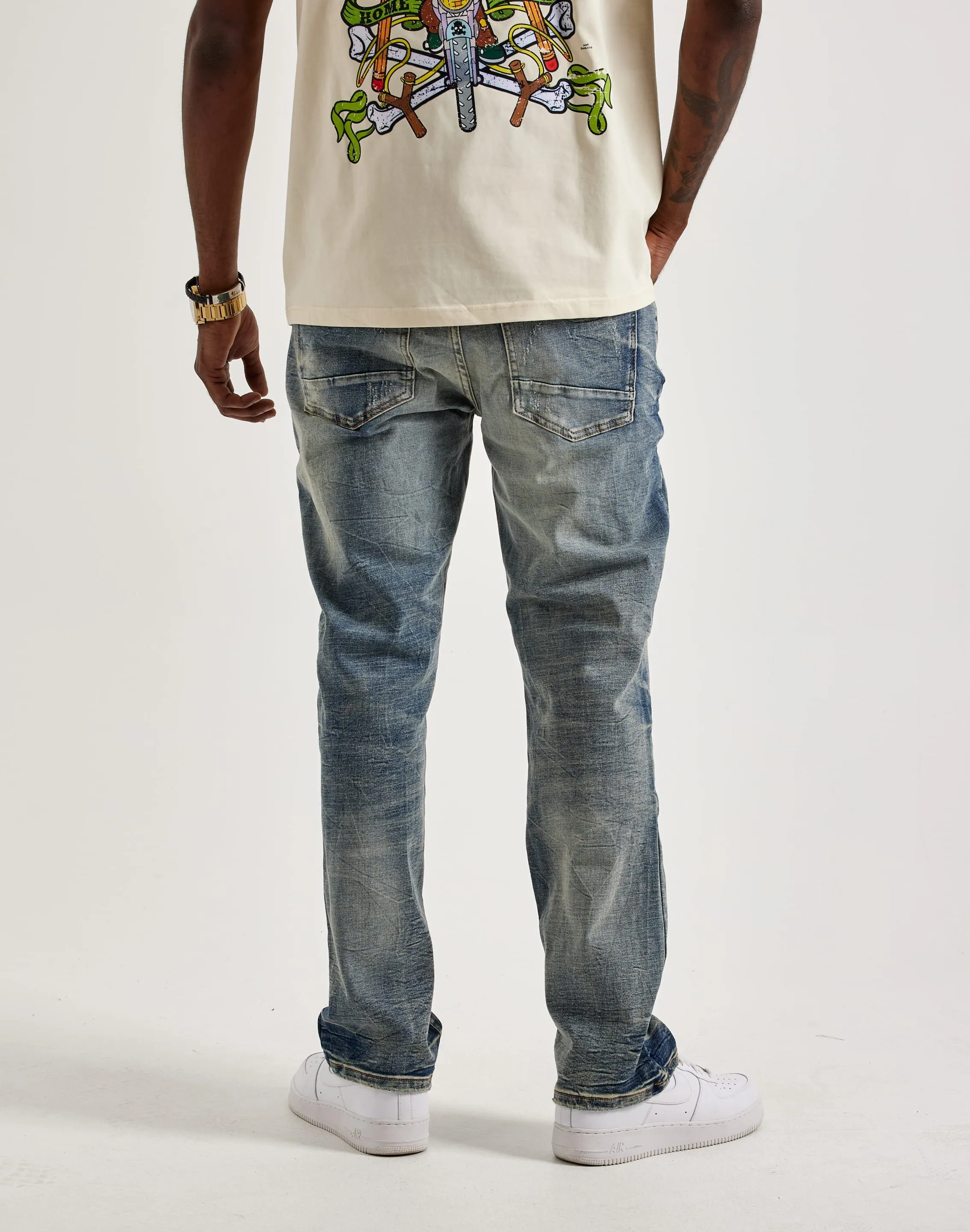 Smoke Rise Wave Effect Straight Denim Jeans