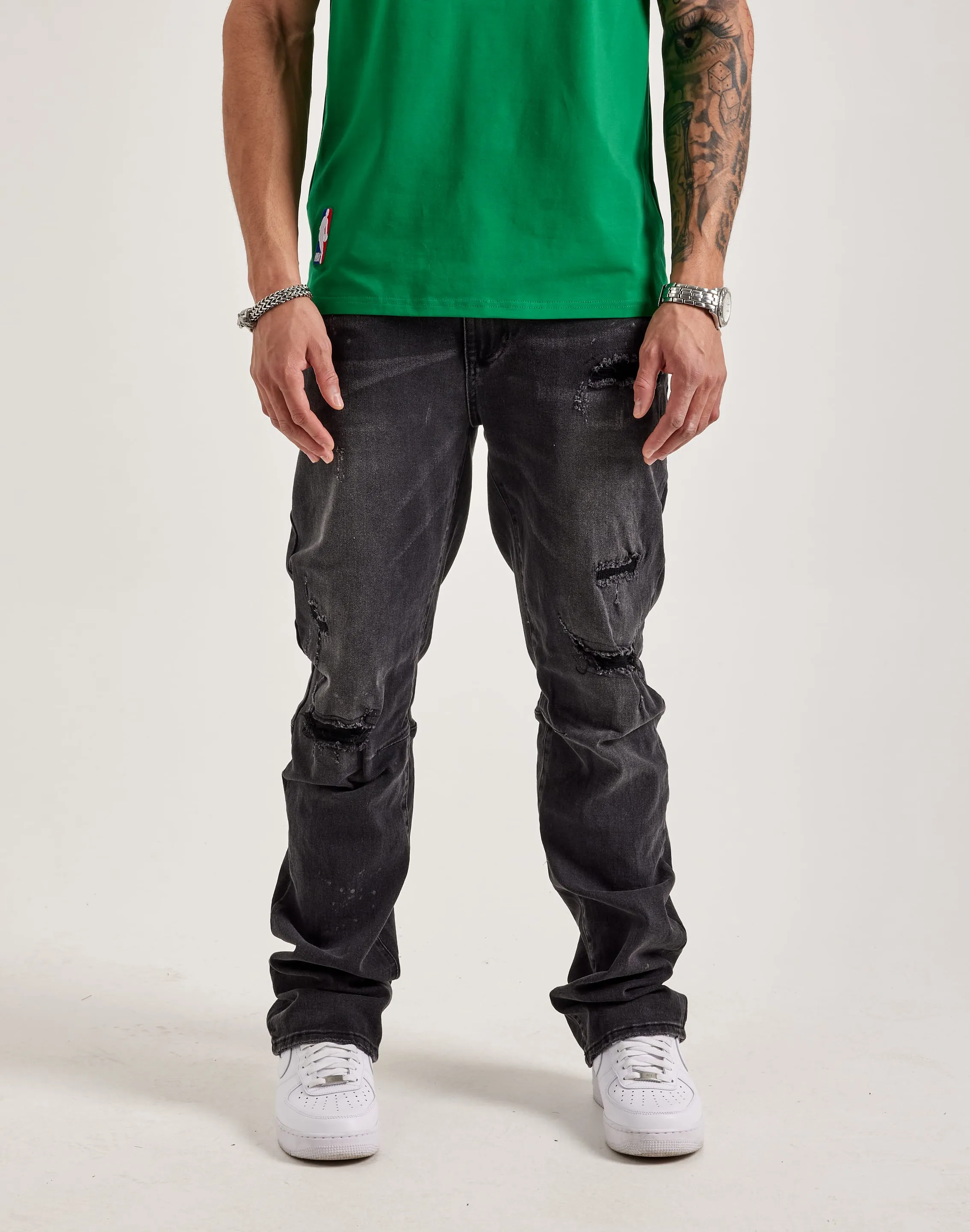 Smoke Rise Wave Effect Straight Denim Jeans