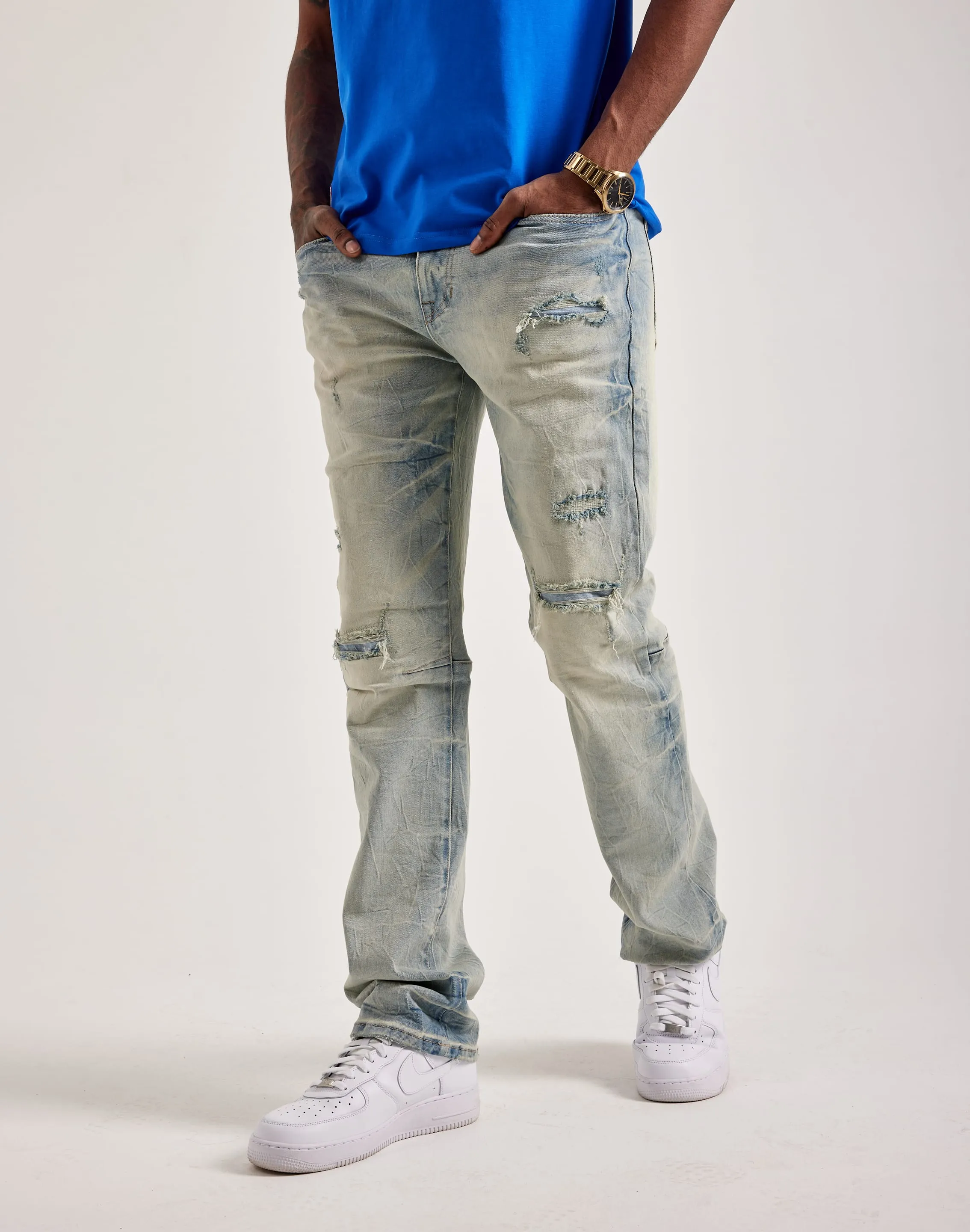 Smoke Rise Wave Effect Straight Denim Jeans