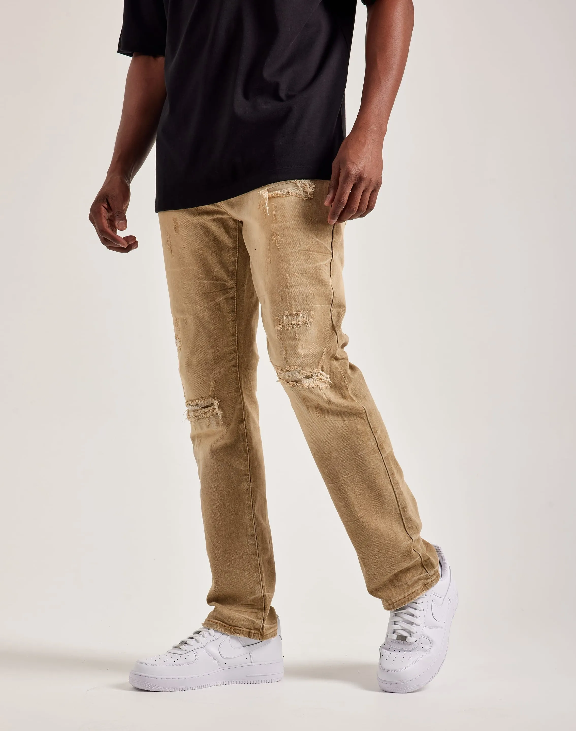 Smoke Rise Wave Effect Straight Denim Jeans