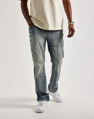 Smoke Rise Wave Effect Straight Denim Jeans