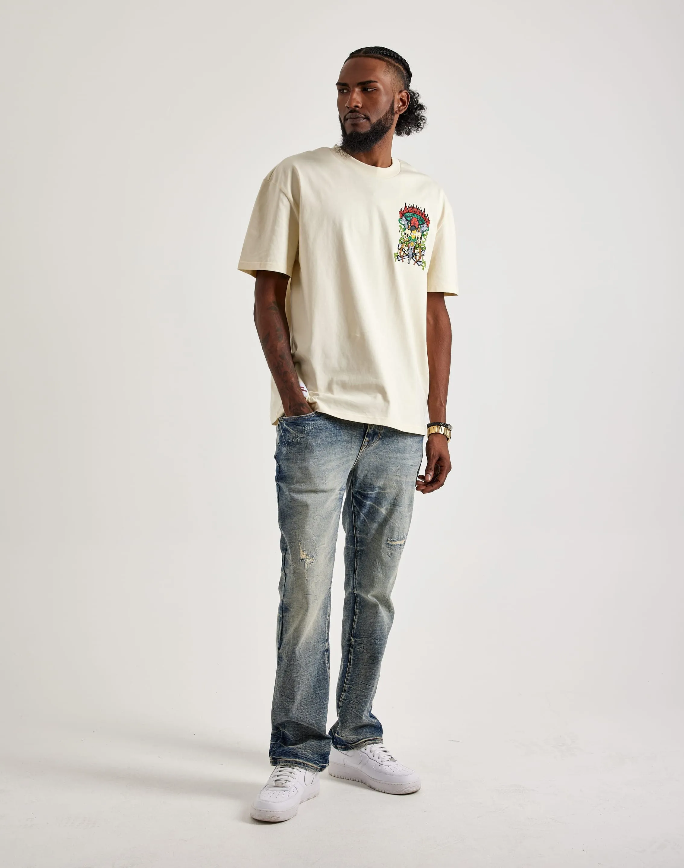 Smoke Rise Wave Effect Straight Denim Jeans