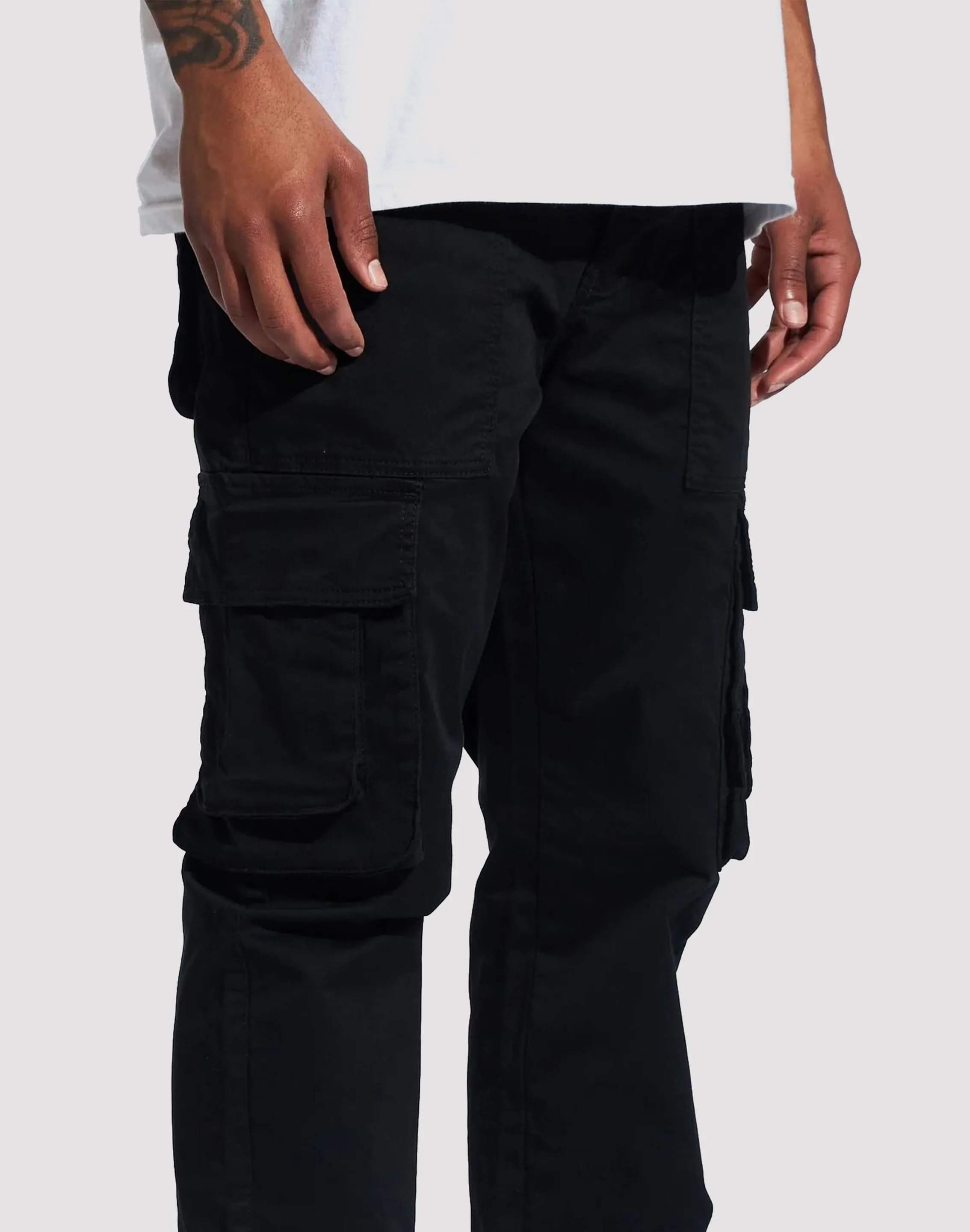THE LEVERAGE Crysp Denim Allen Cargo Black Pants