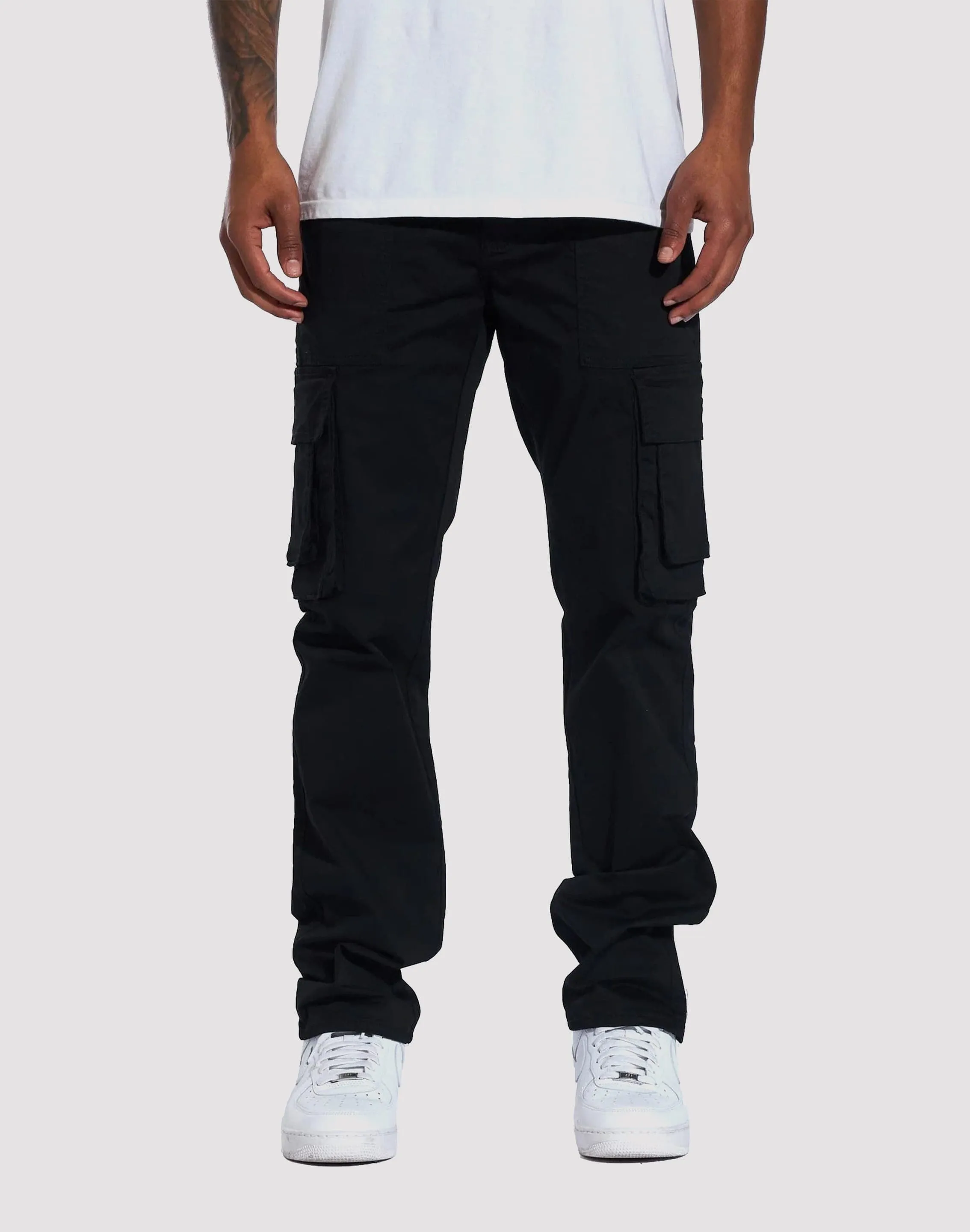 THE LEVERAGE Crysp Denim Allen Cargo Black Pants