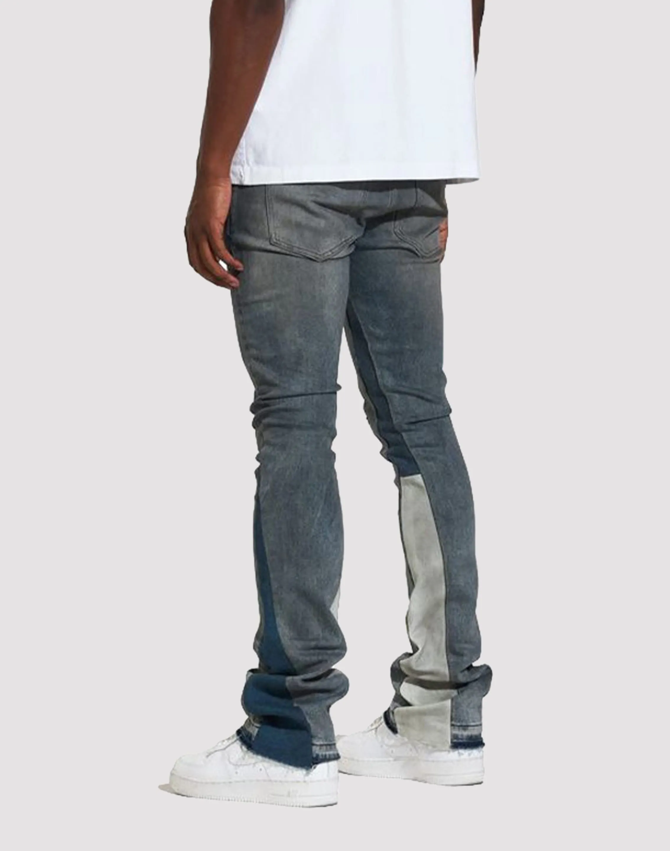 THE LEVERAGE Crysp Denim Arch Stack Slim Fit Indigo Blue Denim Jeans