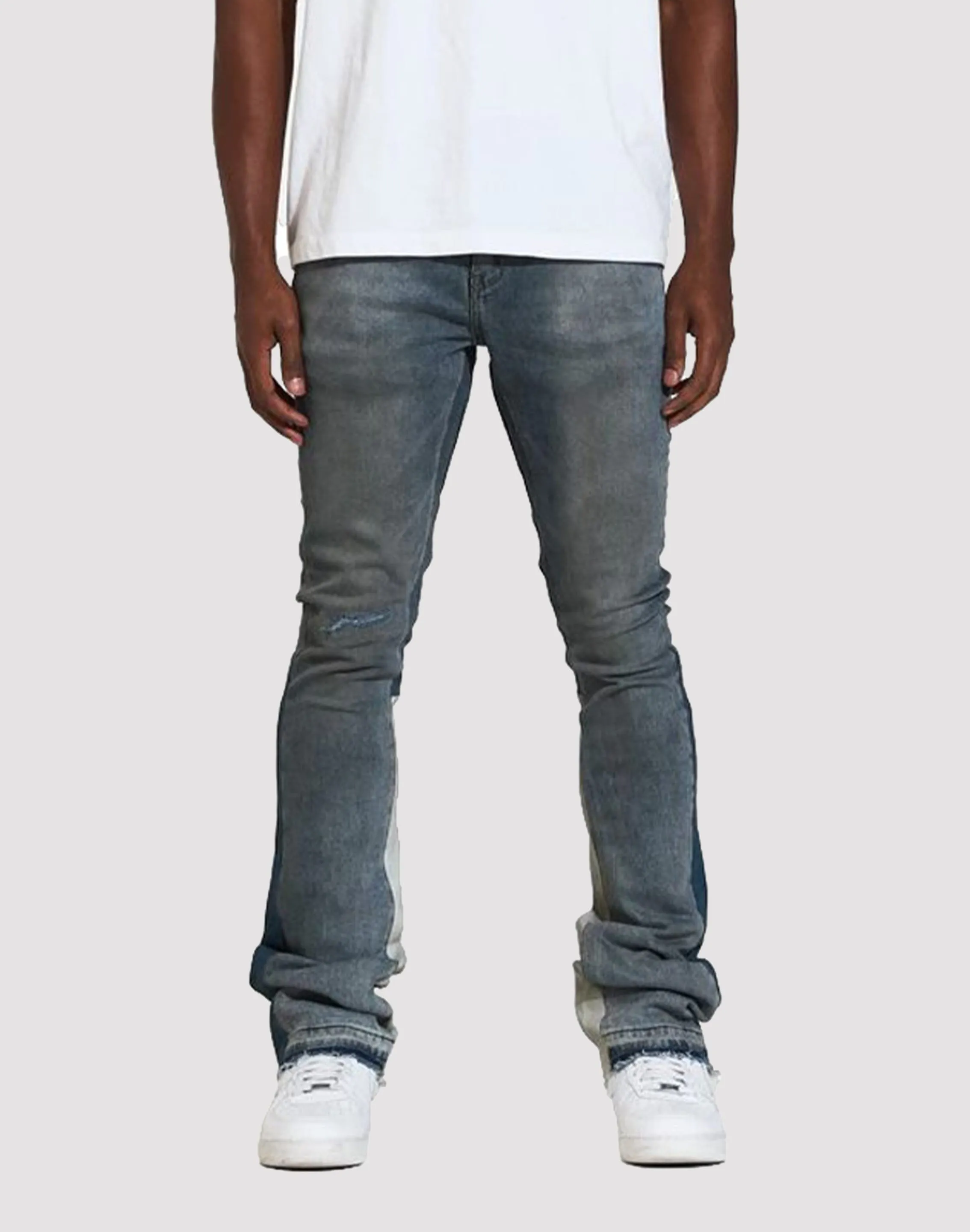 THE LEVERAGE Crysp Denim Arch Stack Slim Fit Indigo Blue Denim Jeans