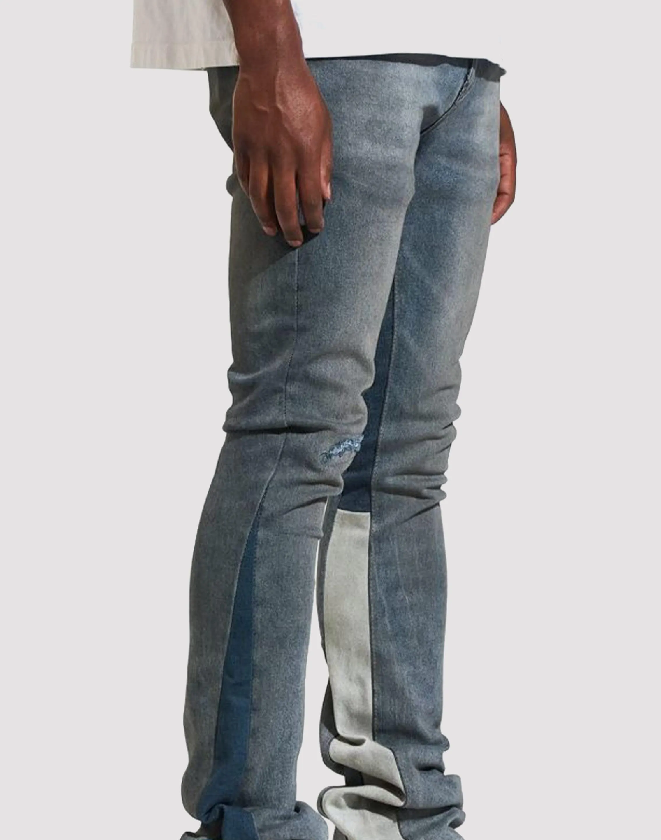 THE LEVERAGE Crysp Denim Arch Stack Slim Fit Indigo Blue Denim Jeans