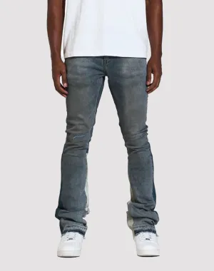 THE LEVERAGE Crysp Denim Arch Stack Slim Fit Indigo Blue Denim Jeans