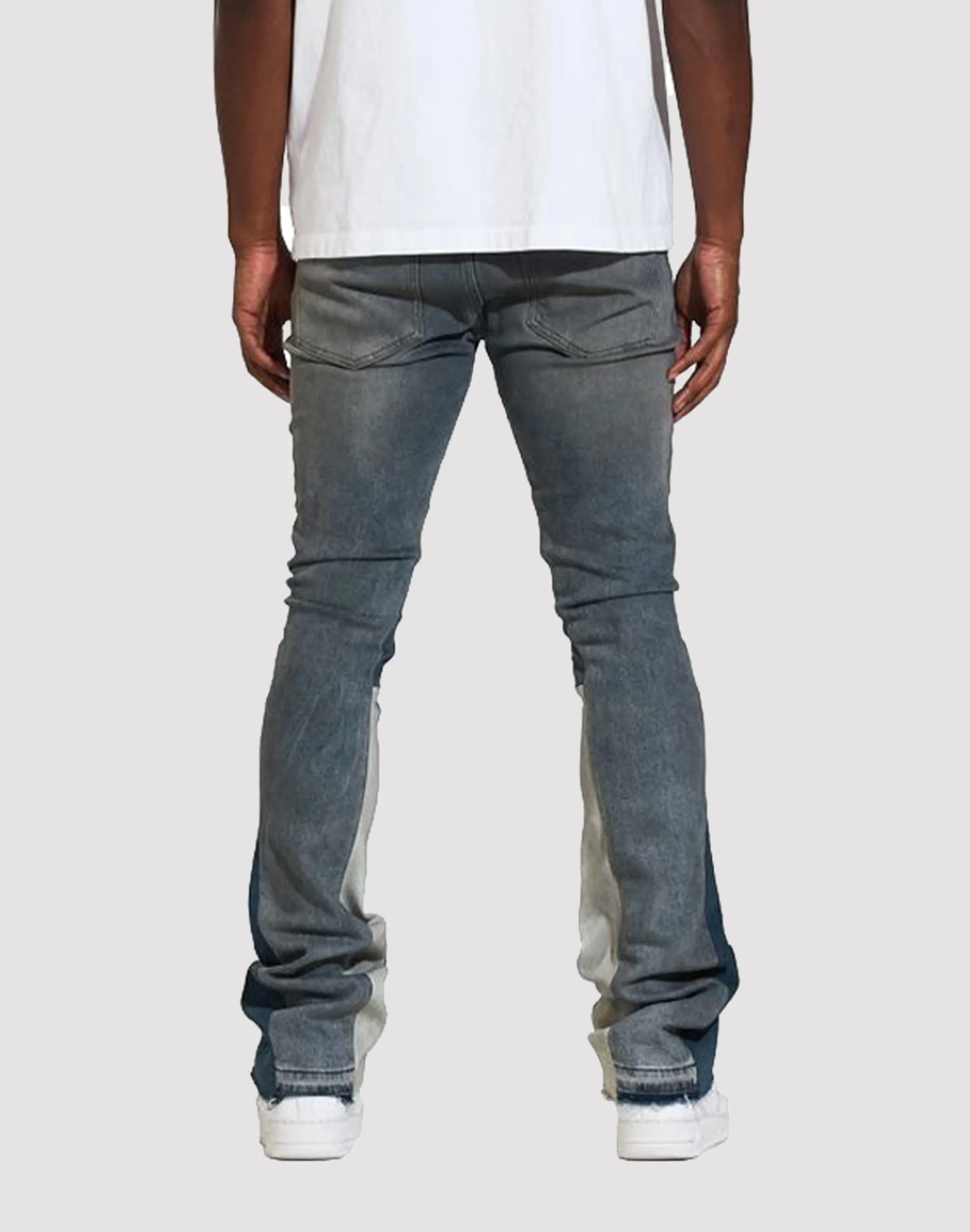 THE LEVERAGE Crysp Denim Arch Stack Slim Fit Indigo Blue Denim Jeans
