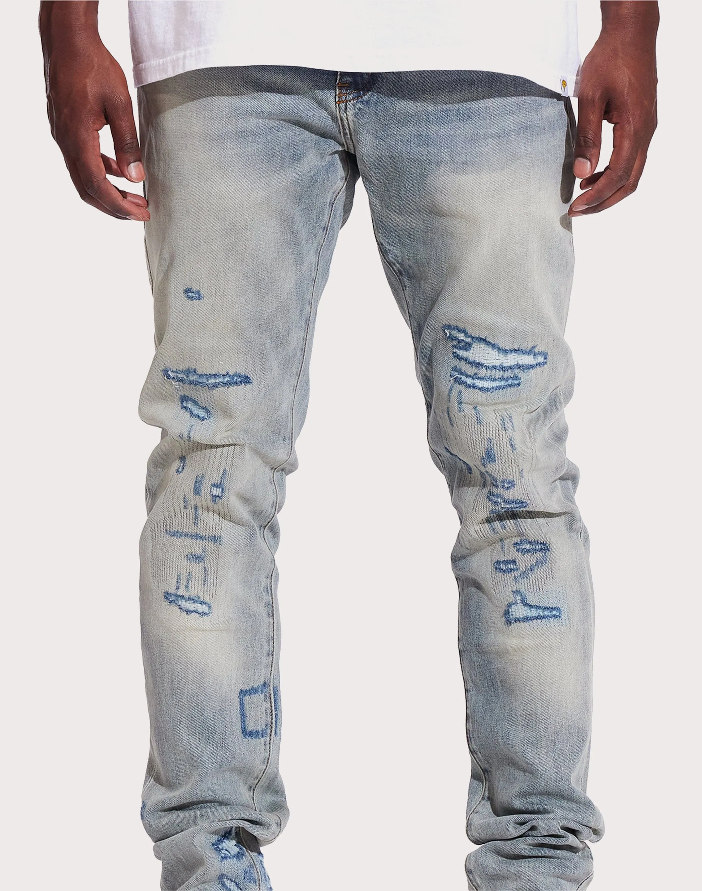 THE LEVERAGE Crysp Denim Atlantic Denim Slim Light Wash Jeans
