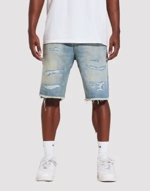 THE LEVERAGE Crysp Denim Atlantic Stone Blue Shorts