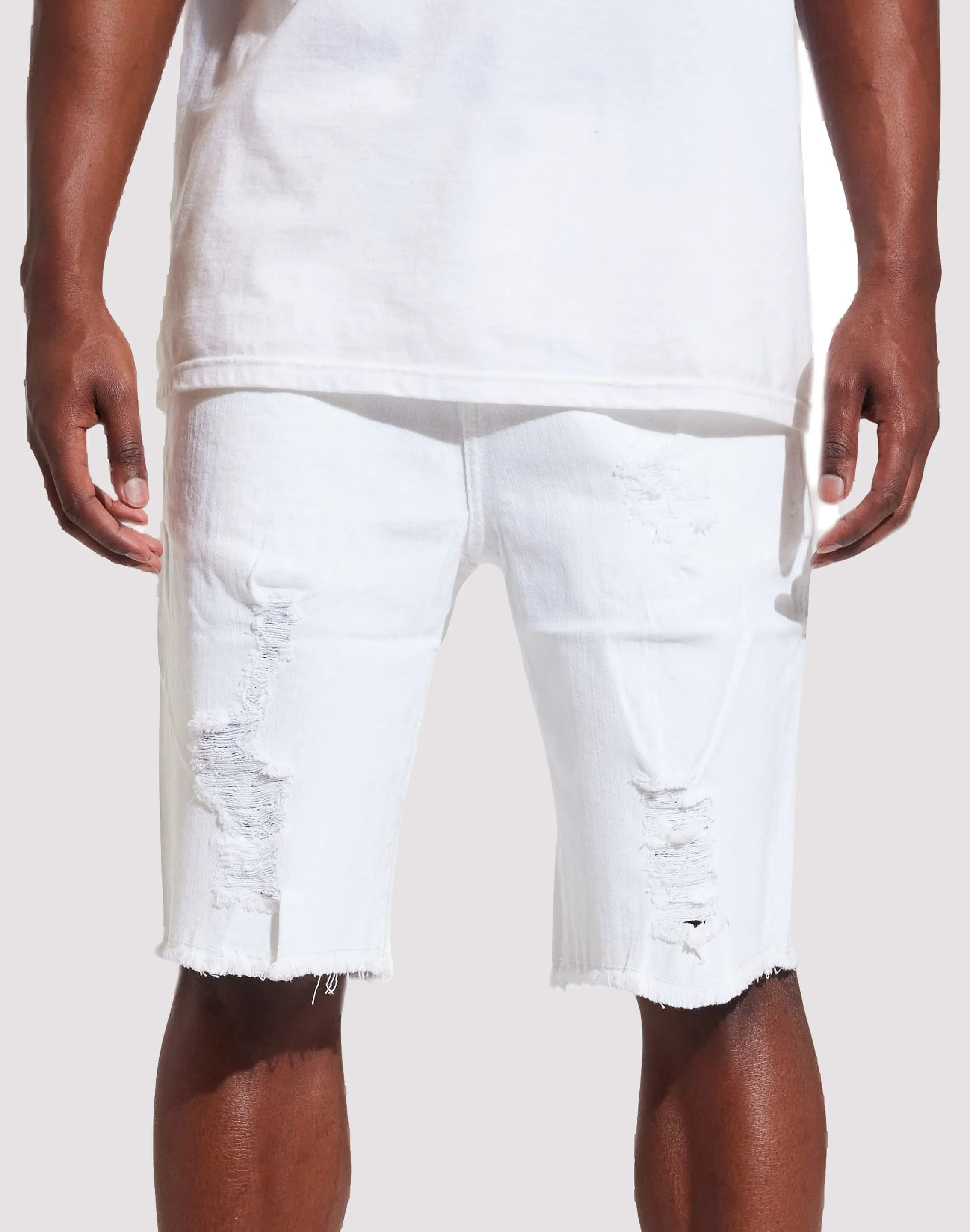 THE LEVERAGE Crysp Denim Atlantic White Shorts