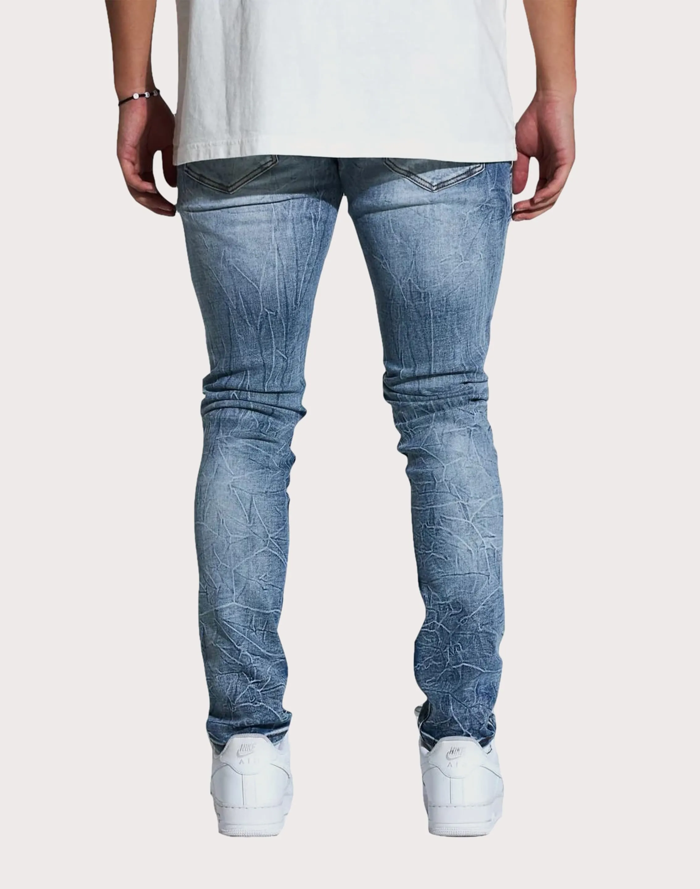THE LEVERAGE Crysp Denim Marble Slim Fit Light Wash Jeans