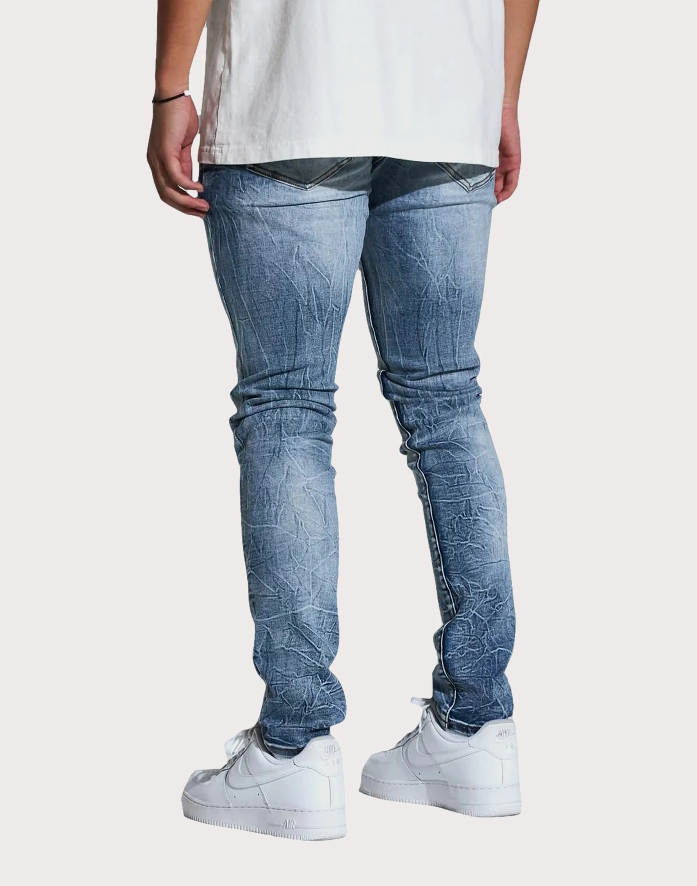 THE LEVERAGE Crysp Denim Marble Slim Fit Light Wash Jeans