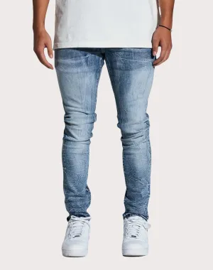 THE LEVERAGE Crysp Denim Marble Slim Fit Light Wash Jeans