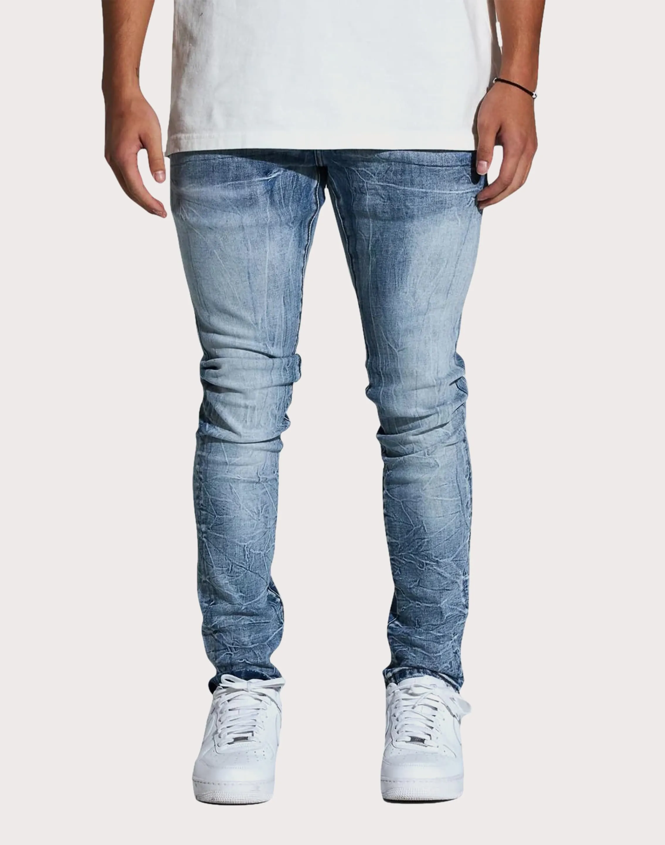 THE LEVERAGE Crysp Denim Marble Slim Fit Light Wash Jeans
