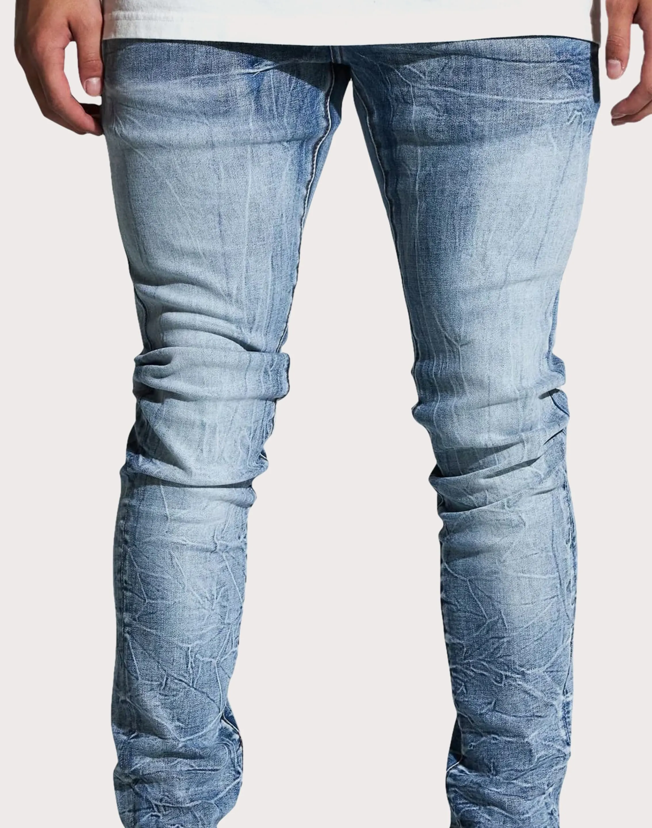 THE LEVERAGE Crysp Denim Marble Slim Fit Light Wash Jeans