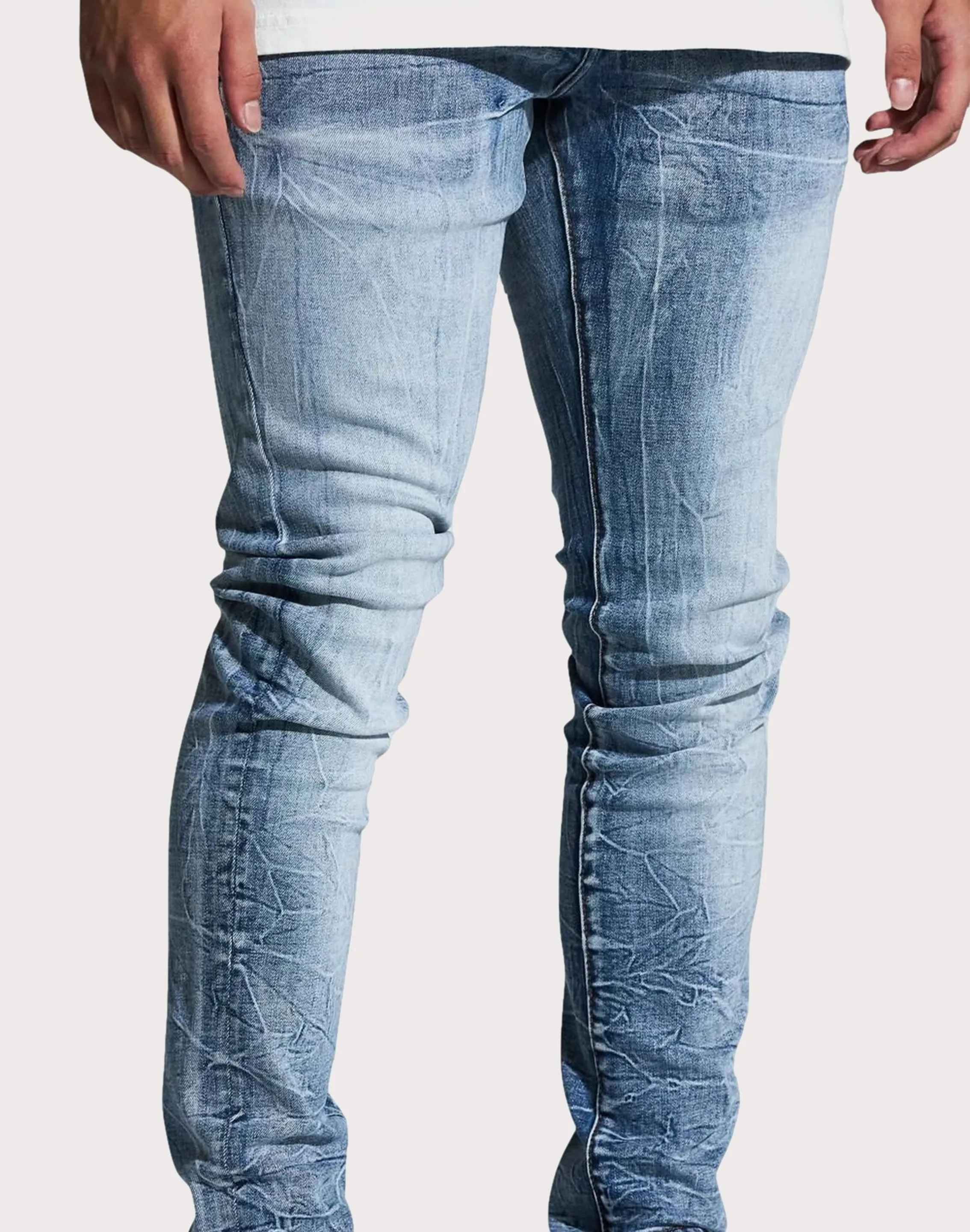 THE LEVERAGE Crysp Denim Marble Slim Fit Light Wash Jeans