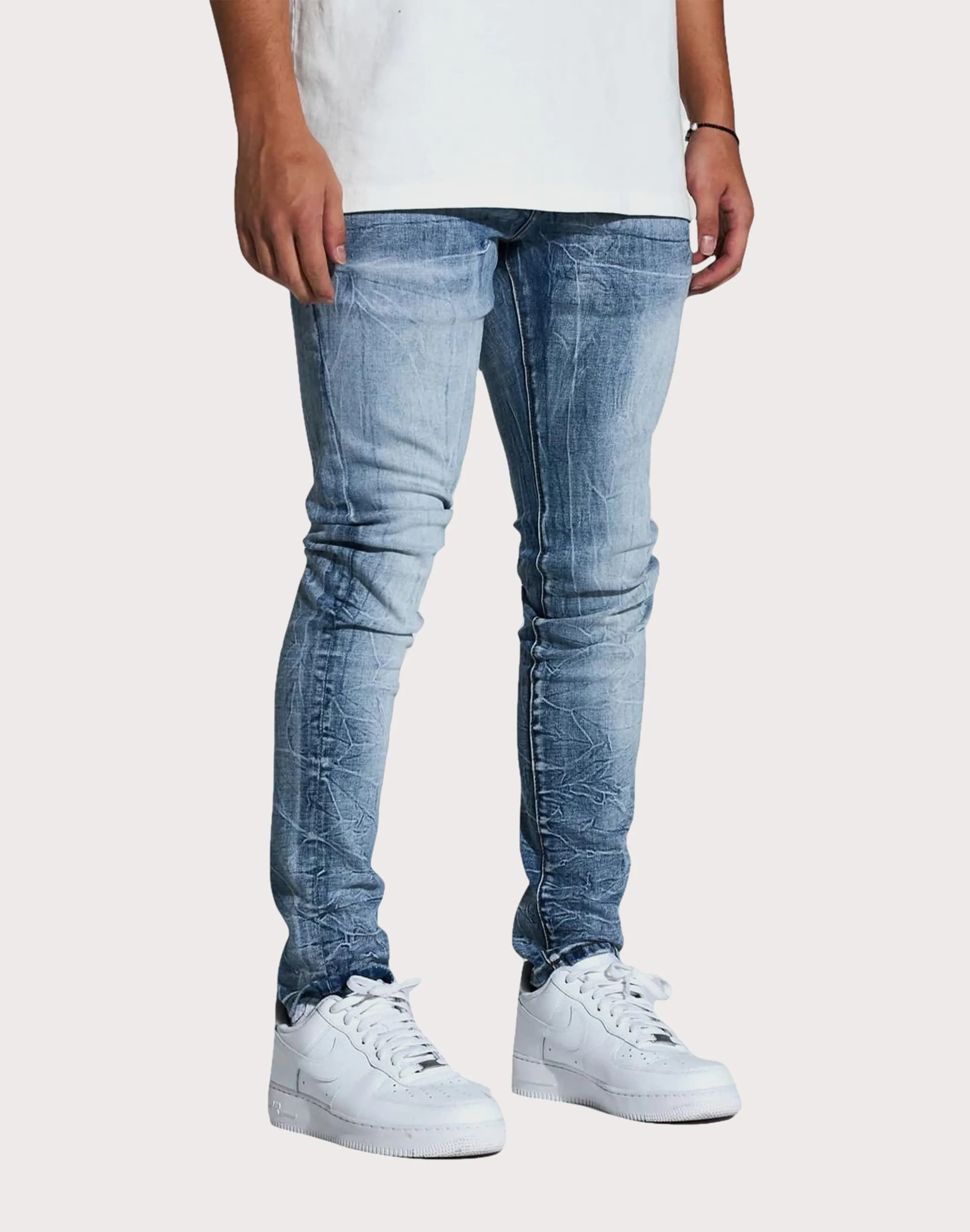 THE LEVERAGE Crysp Denim Marble Slim Fit Light Wash Jeans