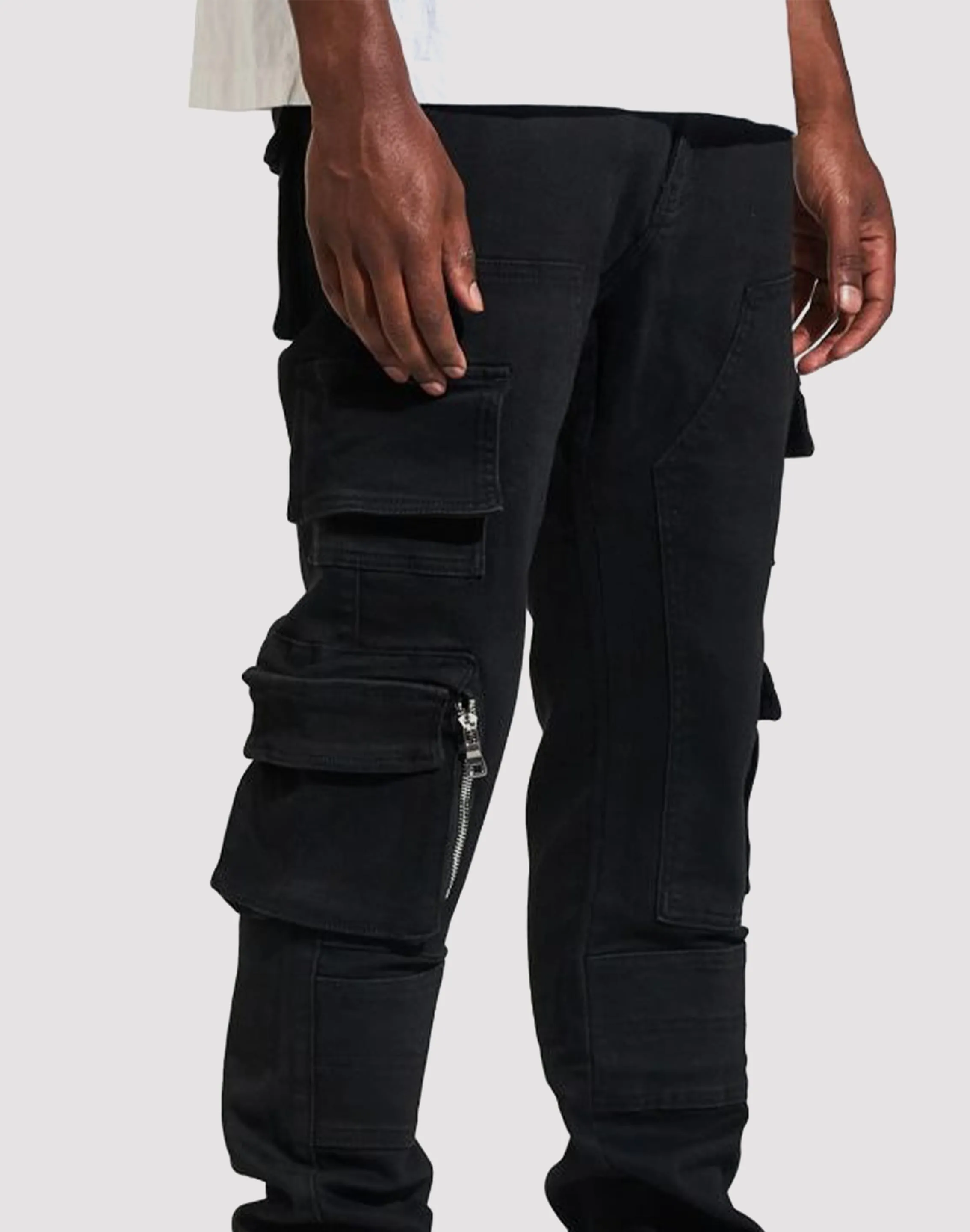 THE LEVERAGE Crysp Denim Nelson Black Cargo Pants