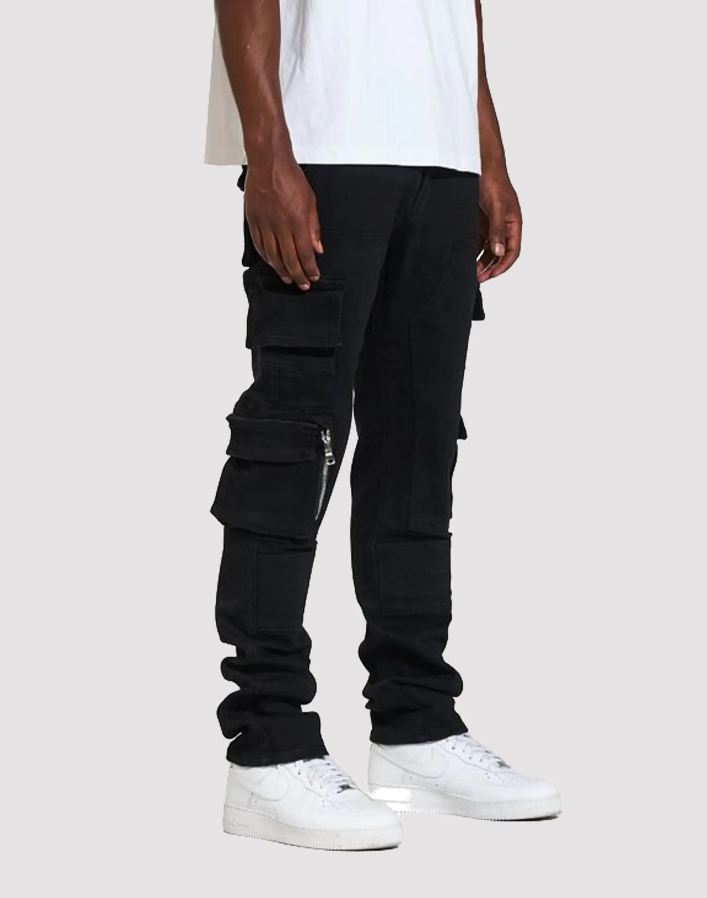 THE LEVERAGE Crysp Denim Nelson Black Cargo Pants