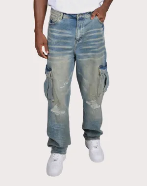 THE LEVERAGE Crysp Denim Station Straight Fit Cargo Pants