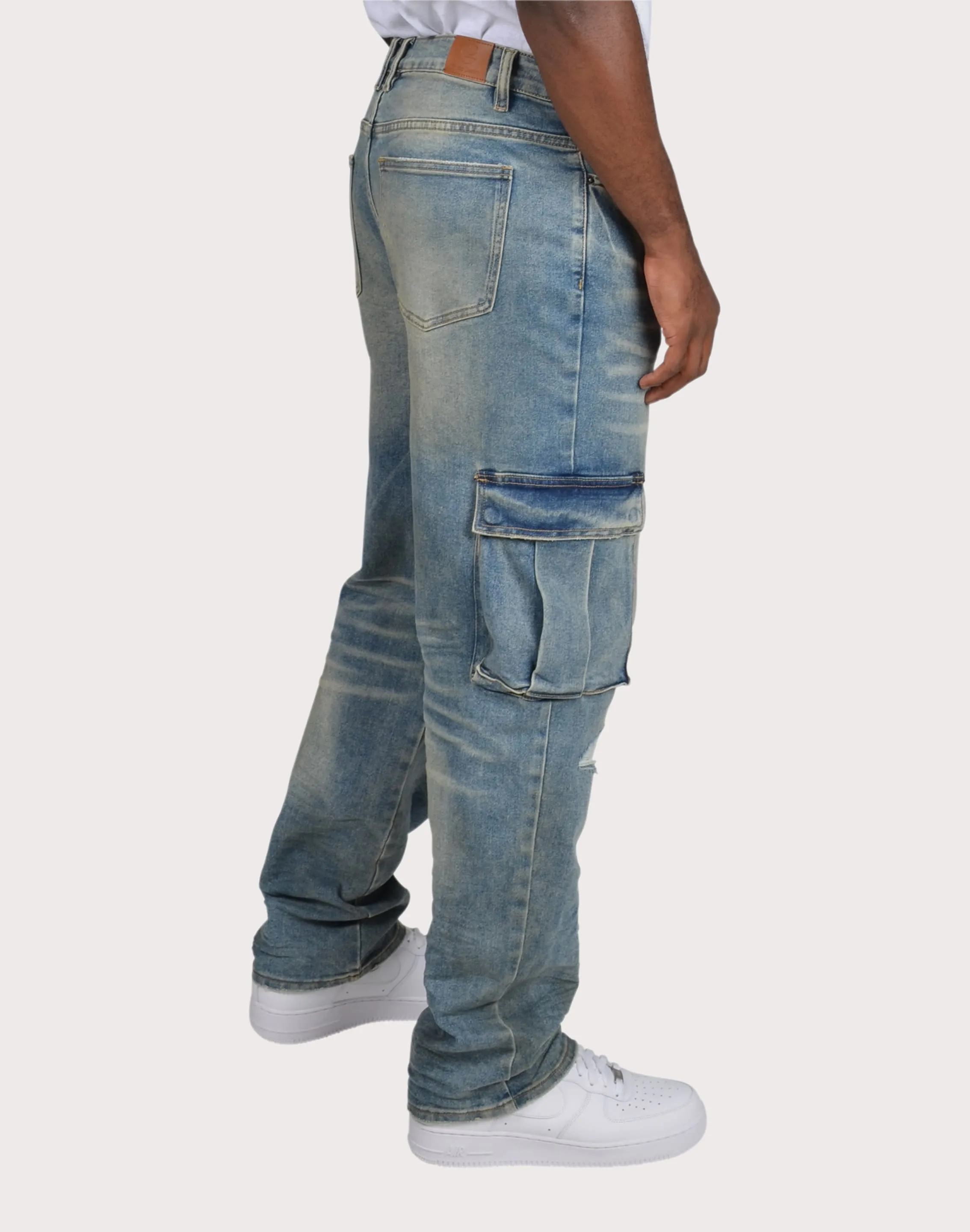 THE LEVERAGE Crysp Denim Station Straight Fit Cargo Pants