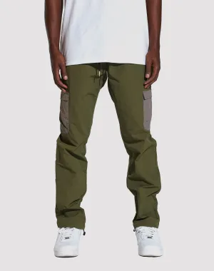 THE LEVERAGE Crysp Denim Zion Nylon Cargo Olive Pants