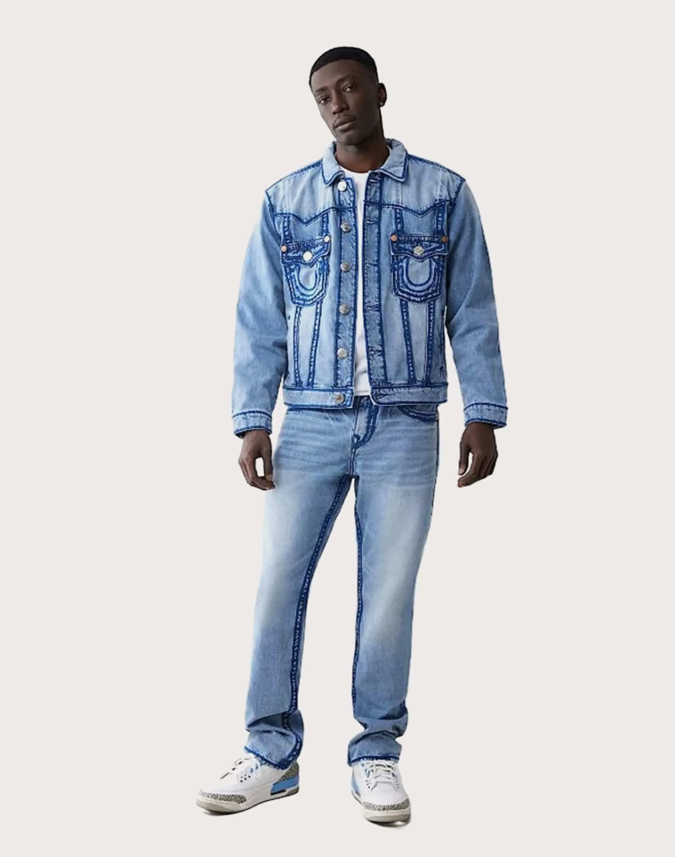 True Religion Ricky Rope Stitch Flap Straight Fit Denim Jeans